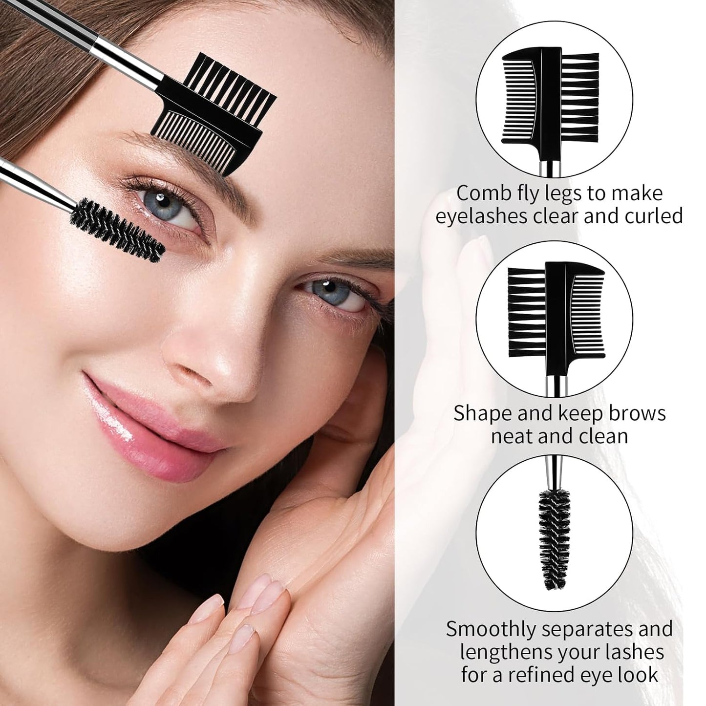 3 PCS Eyelash Shaper Eyelash Comb Separator Double Head Eyebrow Brush Black 3 Head Eyebrow Makeup Tool Different Spoolie Brushes to Separating Lashes Eliminating Mascara Clumps Grooming Brows