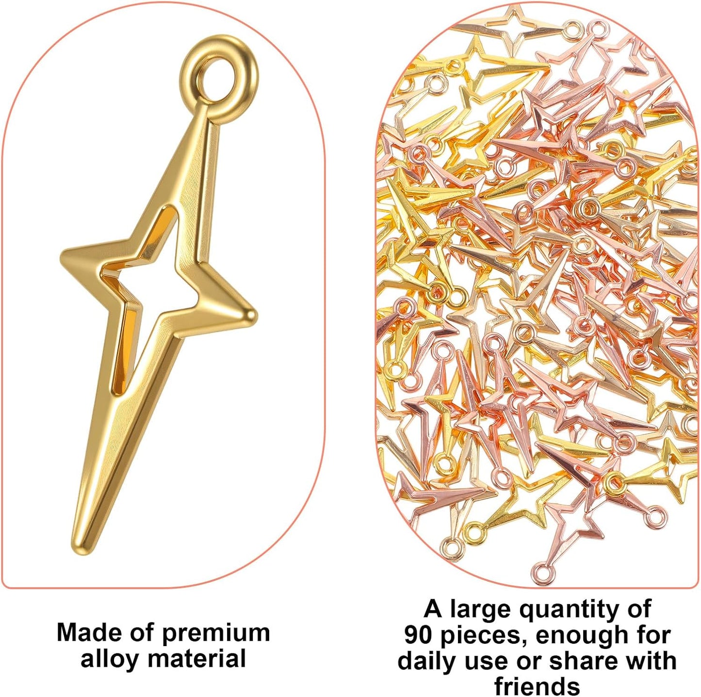 90 PCS Gold Silver Star Pendant Charm, Star Charms for Jewelry Making Mini Jewelry Making Pendants Hollow Four Pointed Stars Charms for Earrings Bracelets Necklace DIY Craft Supplies Pendants Crafting