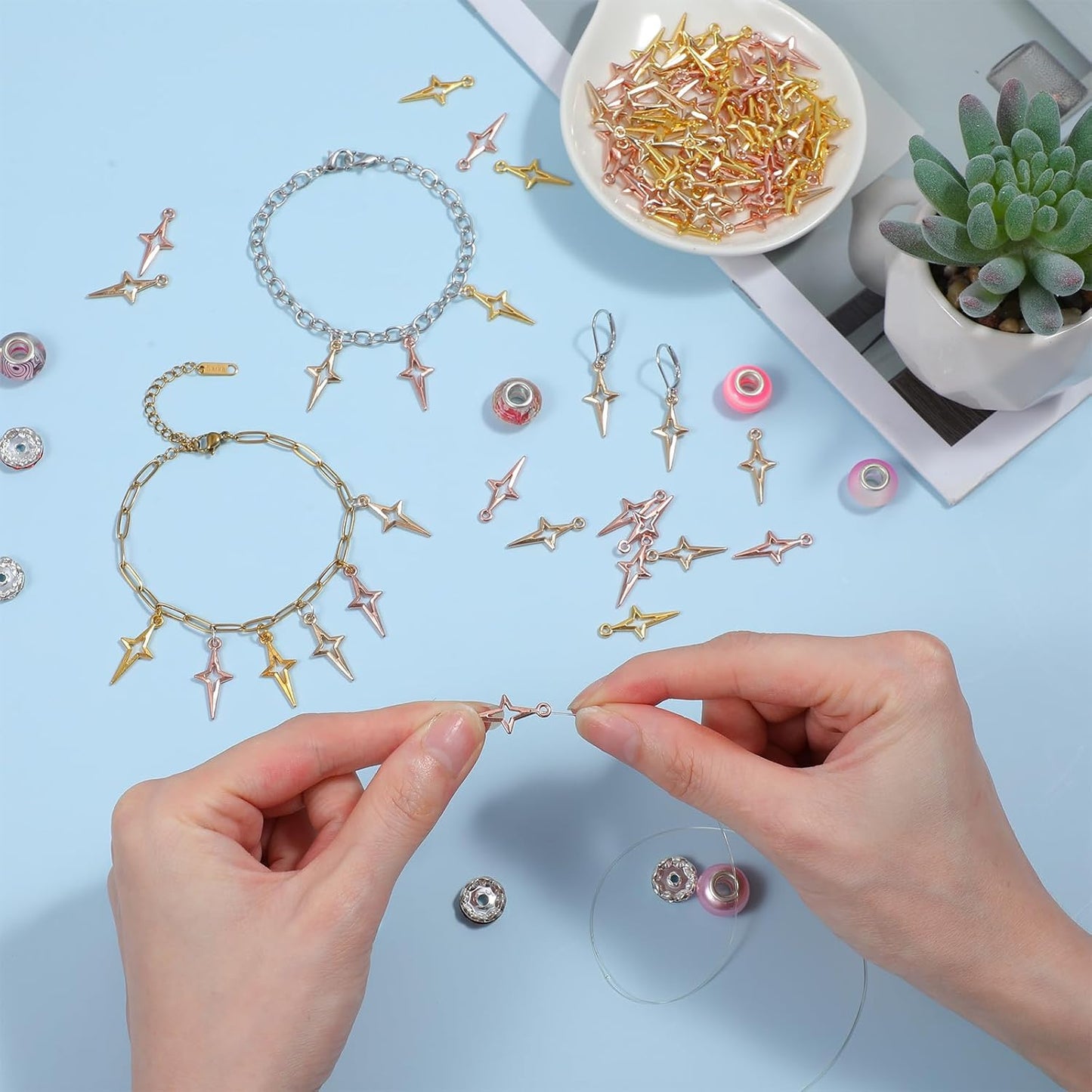90 PCS Gold Silver Star Pendant Charm, Star Charms for Jewelry Making Mini Jewelry Making Pendants Hollow Four Pointed Stars Charms for Earrings Bracelets Necklace DIY Craft Supplies Pendants Crafting