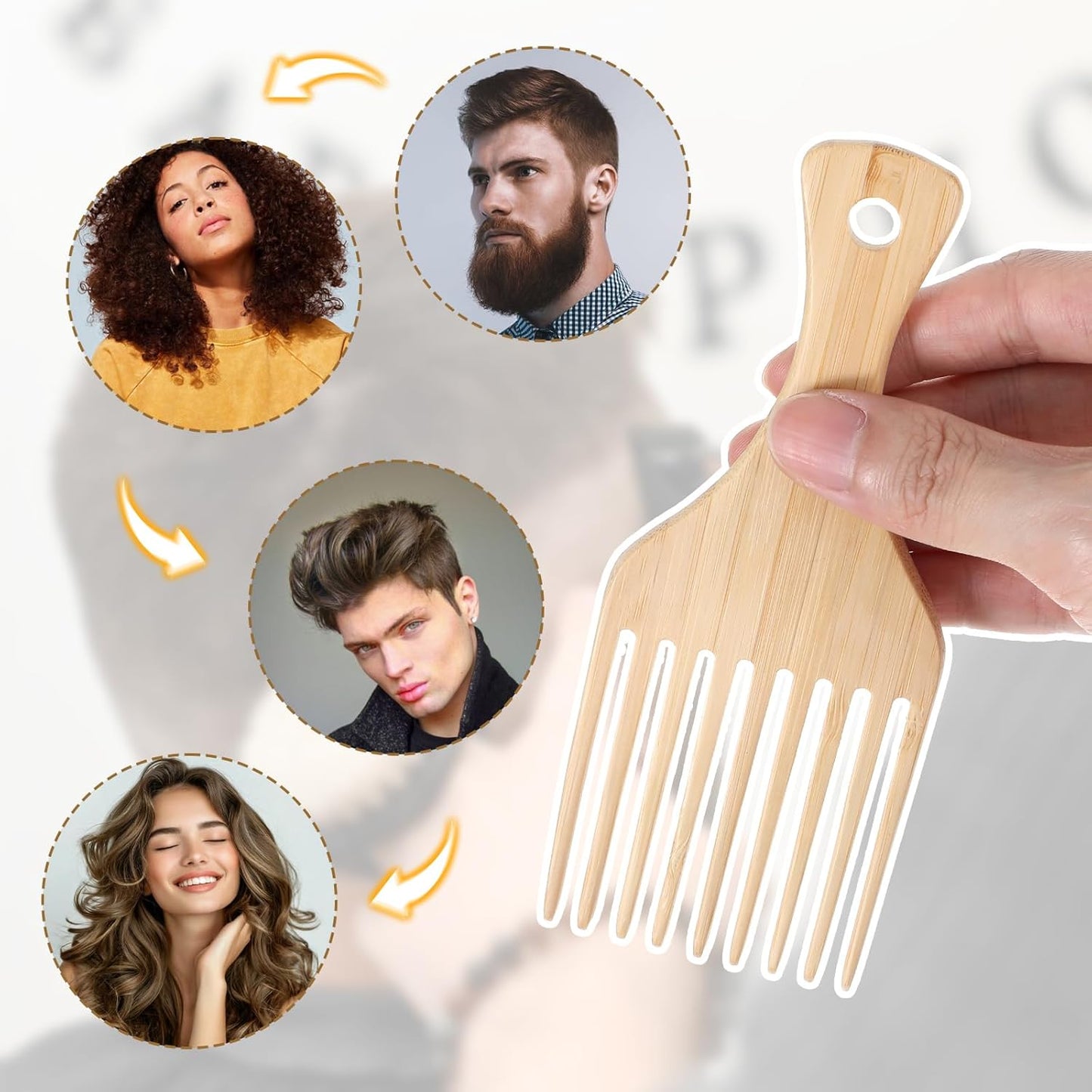 2 PCS Bamboo Comb Set for Afro Hairstyle, Natural Anti-Static Hair Picks for Curly Hair, Wooden Wide Tooth Comb with Pick, Long Tooth Detangling Combs for Men Women Curly Wavy Thick Long Hairs