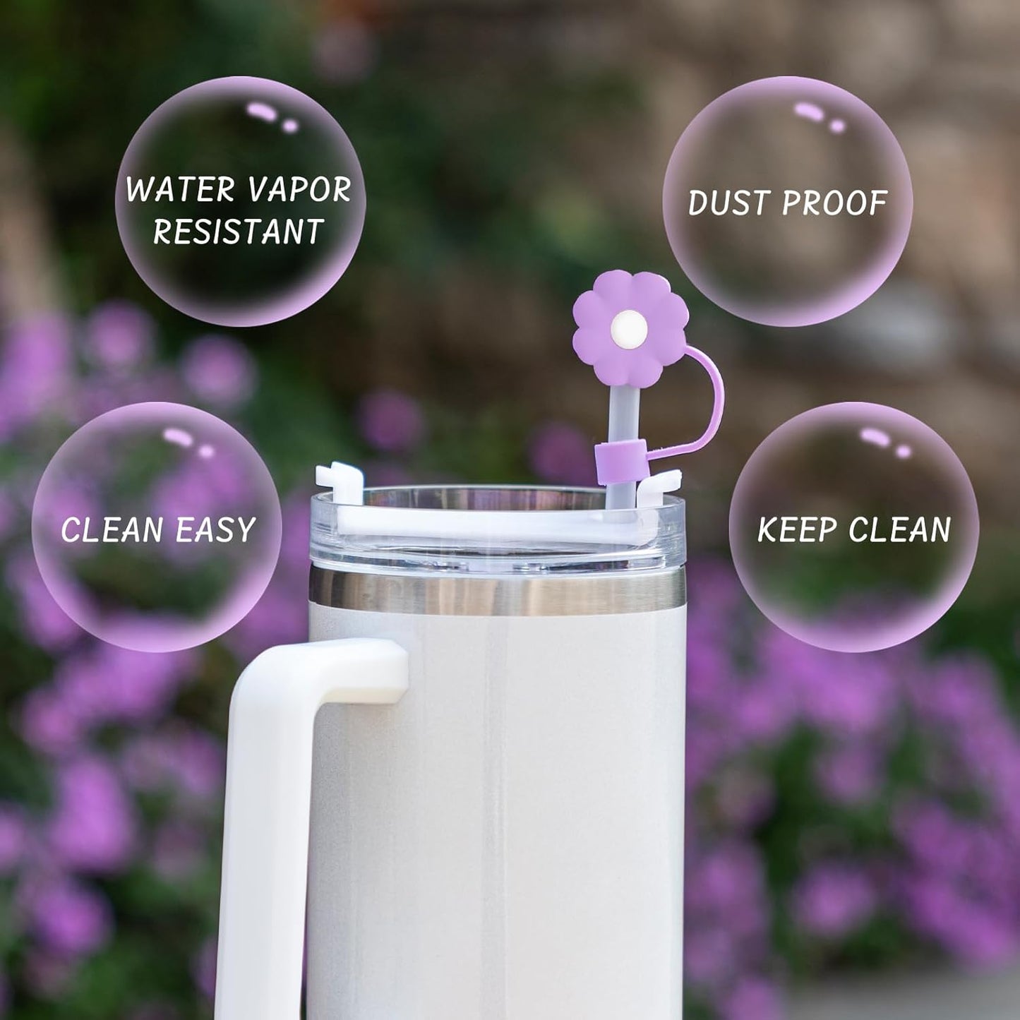 6Pcs Straw Covers Cap Toppers, 0.4in /10mm Straws Cap for 20&30&40oz Tumbler Drinking Cup with Handle, Reusable Cute Silicone Tips Lids Protectors for Water Bottle Accessories, Flower Shape
