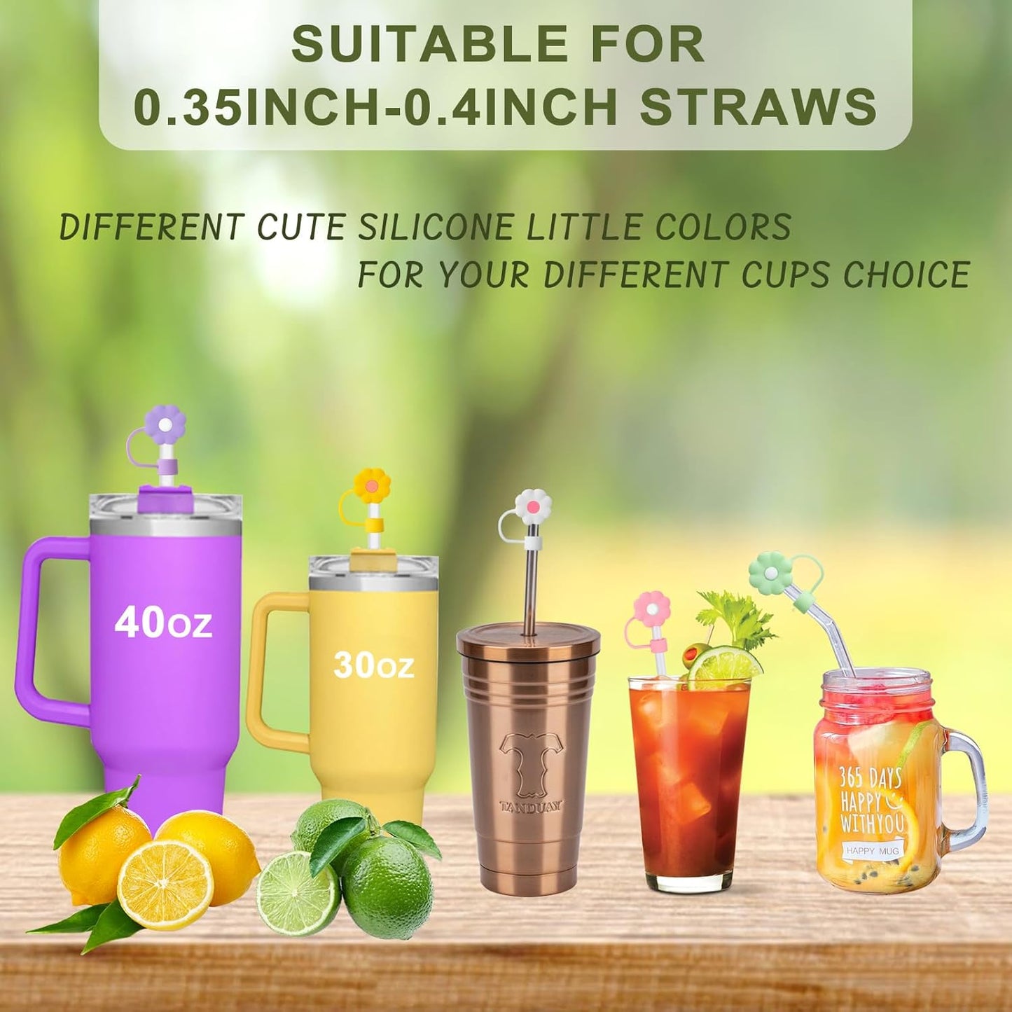 6Pcs Straw Covers Cap Toppers, 0.4in /10mm Straws Cap for 20&30&40oz Tumbler Drinking Cup with Handle, Reusable Cute Silicone Tips Lids Protectors for Water Bottle Accessories, Flower Shape