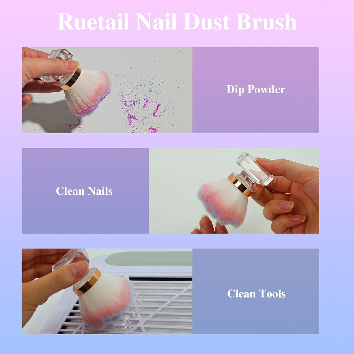Nail Dust Brush for Nails, Nail Art Dust Powder Remover Brush, Pink Rose Cleaner Brush for Makeup or Blush Nail Arts Brush, Nail Dusting Brush Tools