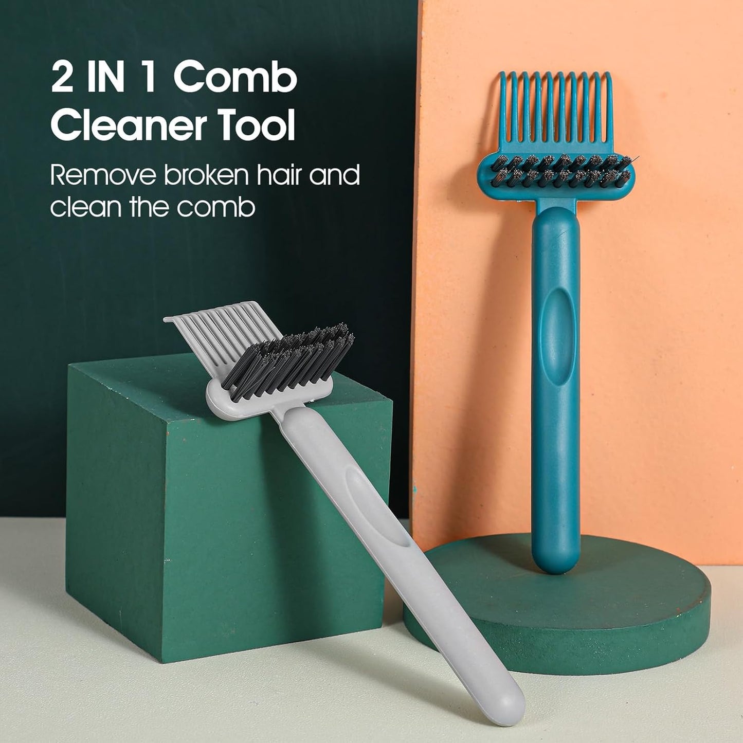 2 Pack 2-in-1 Hair Brush Cleaning Tool Hair Brush Cleaner and Remover Tool Dual-Sided Hairbrush Clean Tools for Removing Hairs and Dust Perfect for Home Salon Travel Use (Green Grey)