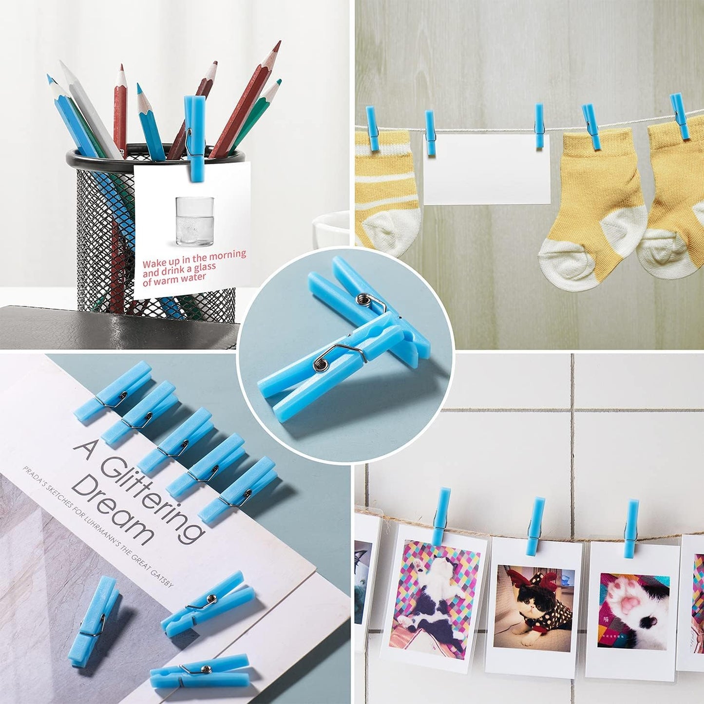 100Pcs Baby Shower Clothespin Games Mini Blue Clothes Pins 1.4 inch for Party Decorations(Blue)