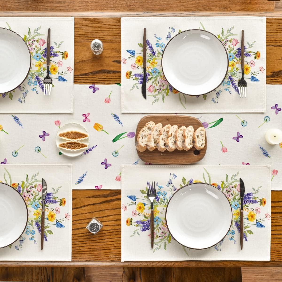 Bloom Flowers Tulip Spring Placemats Set of 4, 12x18 Inch Seasonal Table Mats for Party Kitchen Dining Decoration