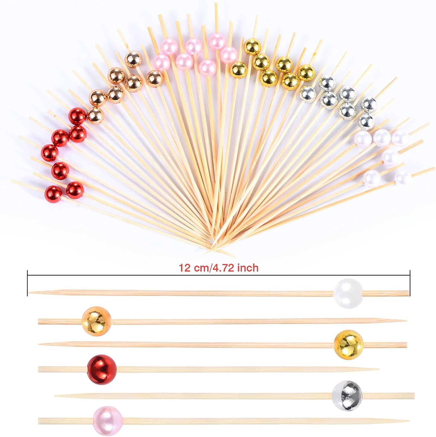 100 Pcs Pearl Toothpicks for Appetizers, 4.7 Inch Pearl Cocktail Picks for Party Decoration, Appetizer Skewers for Charcuterie Sandwich Burgers Fruit Drinks Party (Pink)