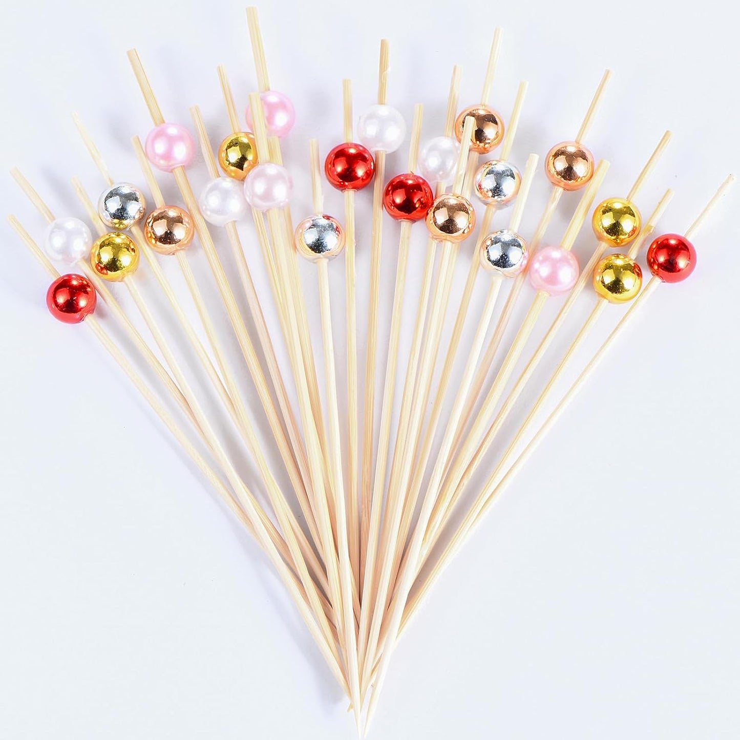 100 Pcs Pearl Toothpicks for Appetizers, 4.7 Inch Pearl Cocktail Picks for Party Decoration, Appetizer Skewers for Charcuterie Sandwich Burgers Fruit Drinks Party (Pink)
