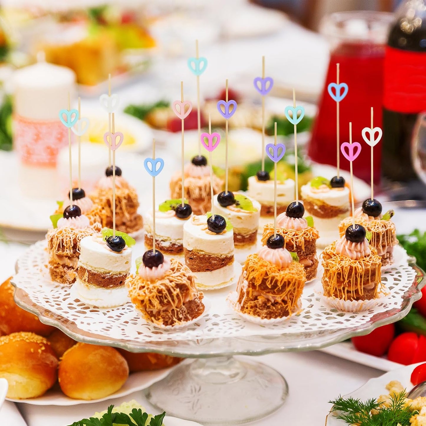 100 Pack Heart-Shaped Cocktail Picks, 4.7" Heart Toothpicks for Appetizers for Valentines Wedding Birthday Party Decoration