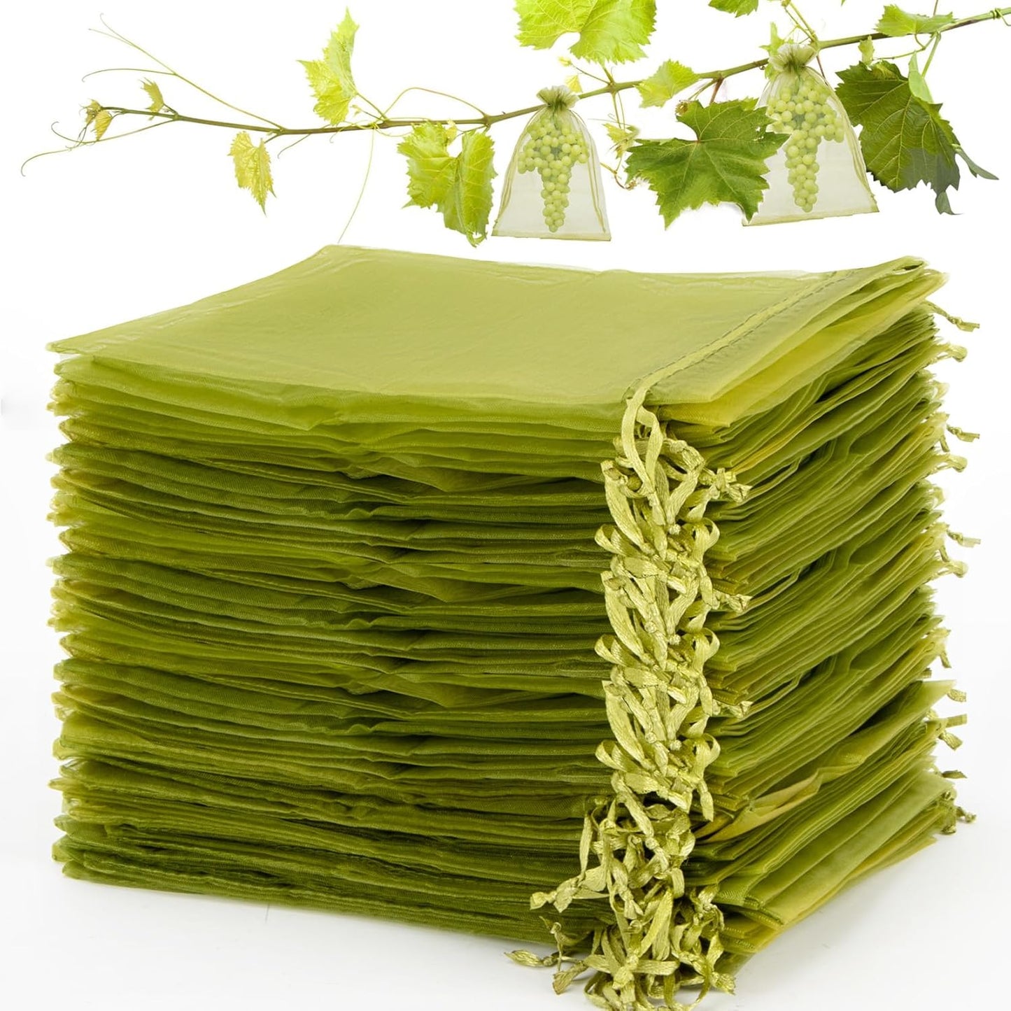 50PCS Fruit Protection Bags - 6"x8" Fruit Cover for Fruit Tree Netting Fruit Nets to Protect Fruit Mesh Fruit Bags Organza Bags Green Net Bags for Fruits & Vegetables Reusable