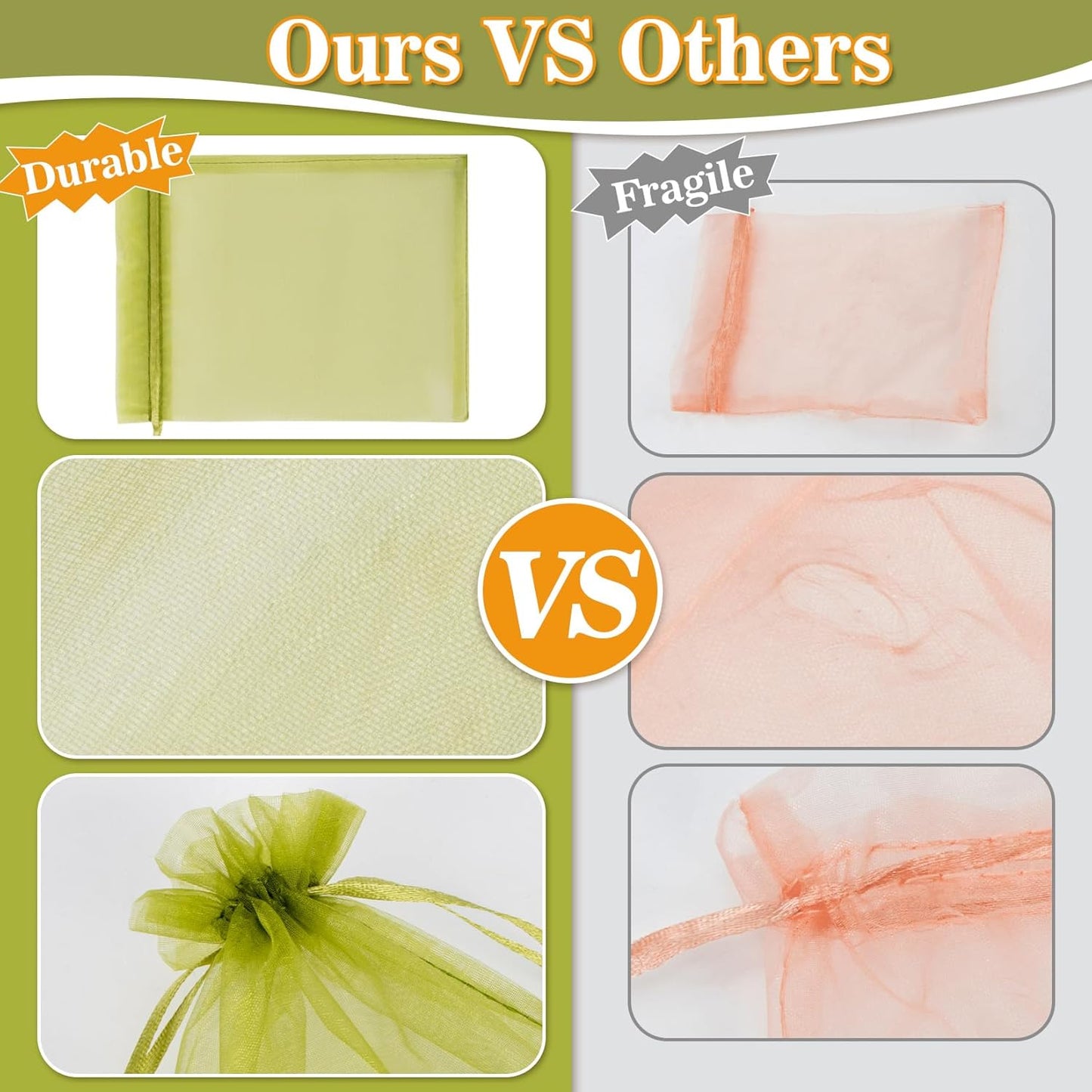 50PCS Fruit Protection Bags - 6"x8" Fruit Cover for Fruit Tree Netting Fruit Nets to Protect Fruit Mesh Fruit Bags Organza Bags Green Net Bags for Fruits & Vegetables Reusable