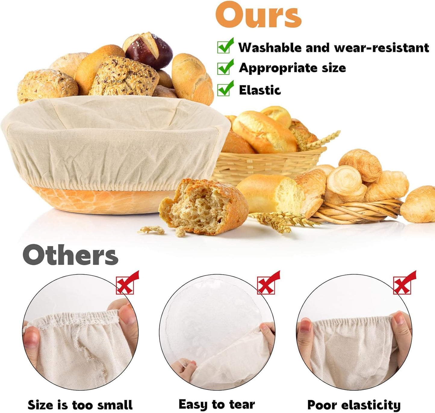 2pcs Banneton Liner Reusable - Banneton Bread Proofing Basket Liner Elastic Cloth Bowl Covers for Bread Rising Sour Dough Proofing Covers Sourdough Making Accessories Baking Supplies