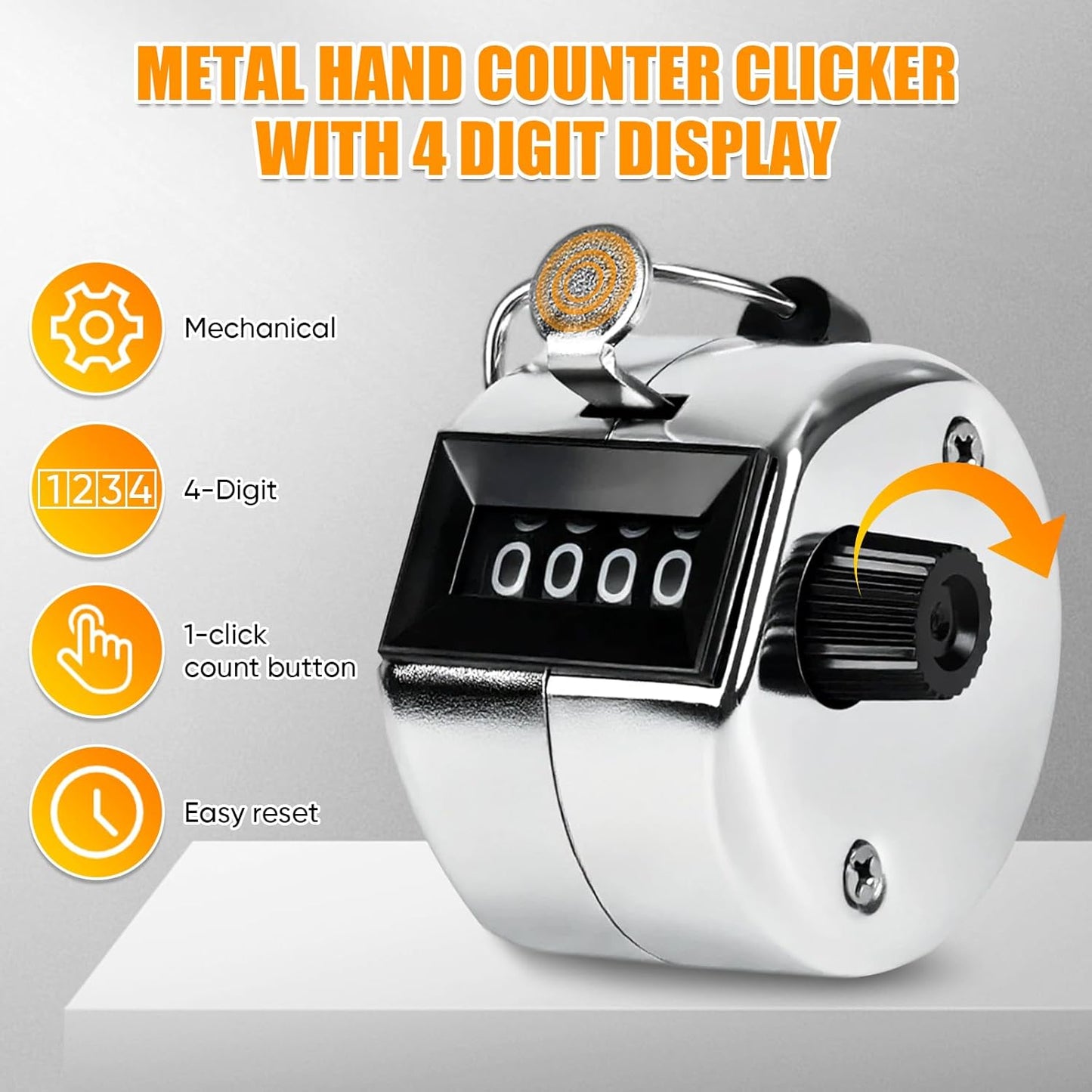 l Handheld Tally Counter, Clicker Counter with 4 Digit Display, Hand Mechanical Counter for Counting, Golf, Baseball, Knitting, Coaching, Fishing and Laps