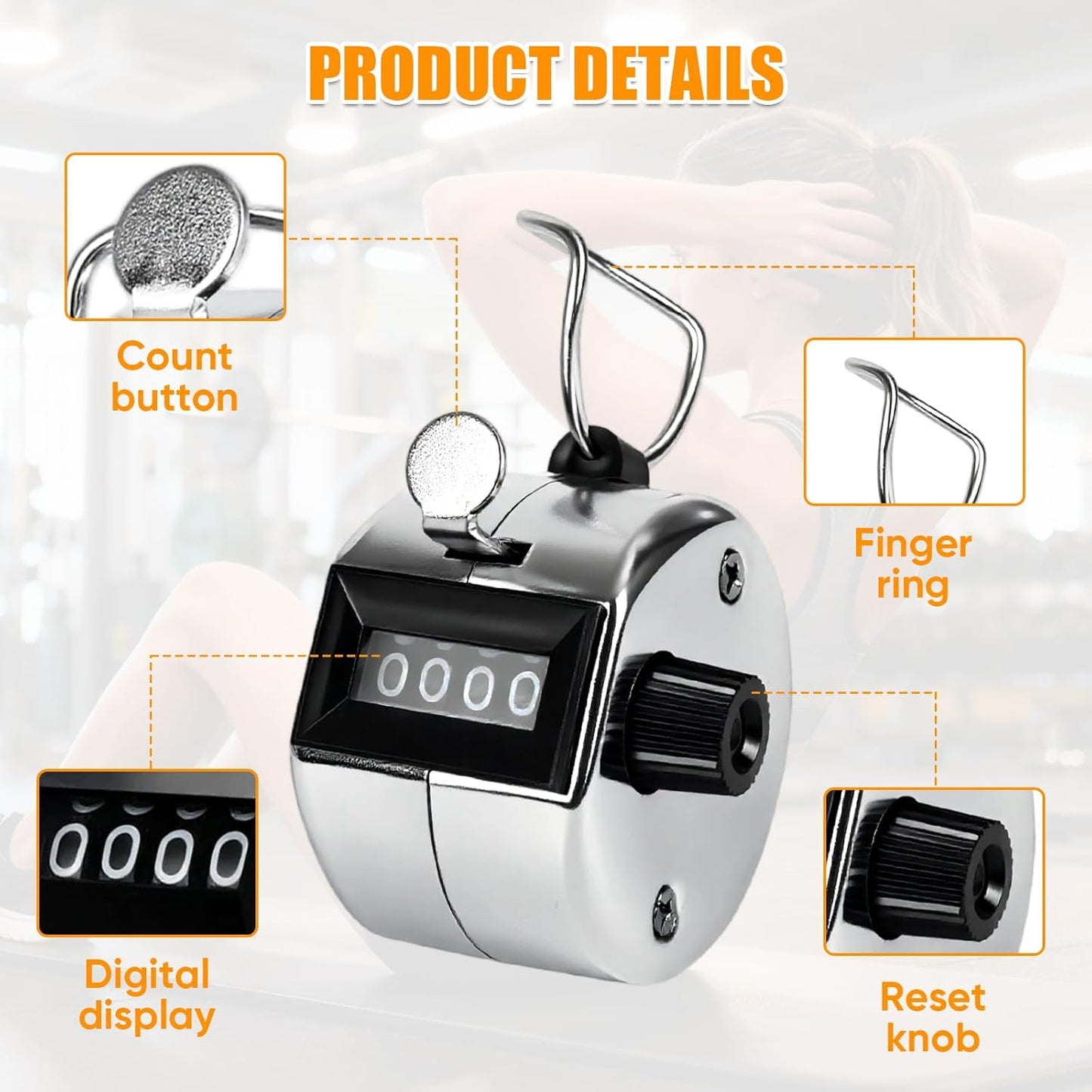 l Handheld Tally Counter, Clicker Counter with 4 Digit Display, Hand Mechanical Counter for Counting, Golf, Baseball, Knitting, Coaching, Fishing and Laps