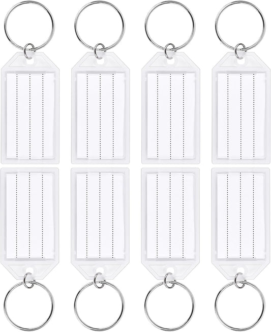 24 PCS Tough Key Tags with Labels, Key Chain Tags with Transparent Covers & Split Rings for Luggage, Office, Travel, Gifts, Item Identification, Organization, DIY, Personalization