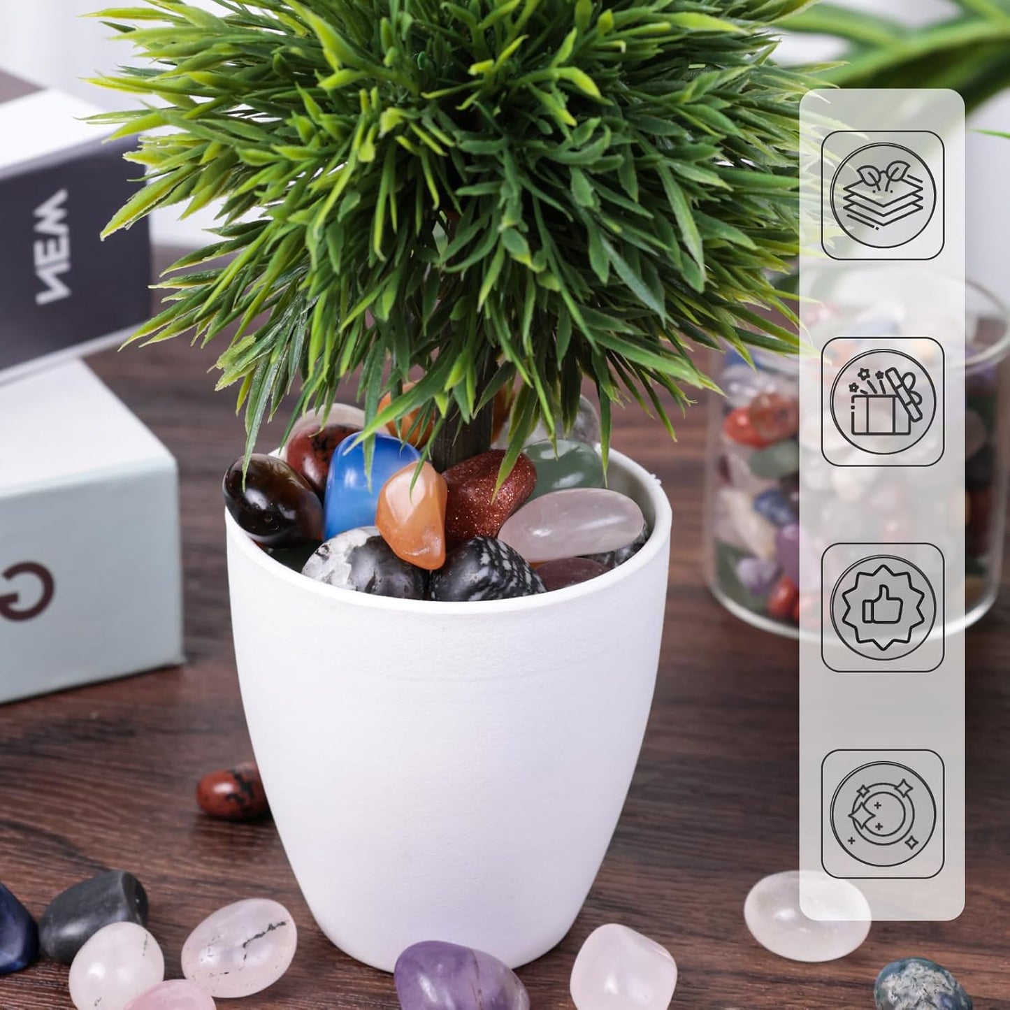 0.5LB Tumbled Stones Assorted, 0.4-0.8inch Natural Rocks Tumbled Gemstones Tumbled Chips Crystals for Healing Reiki Meditation Home Decoration Vases