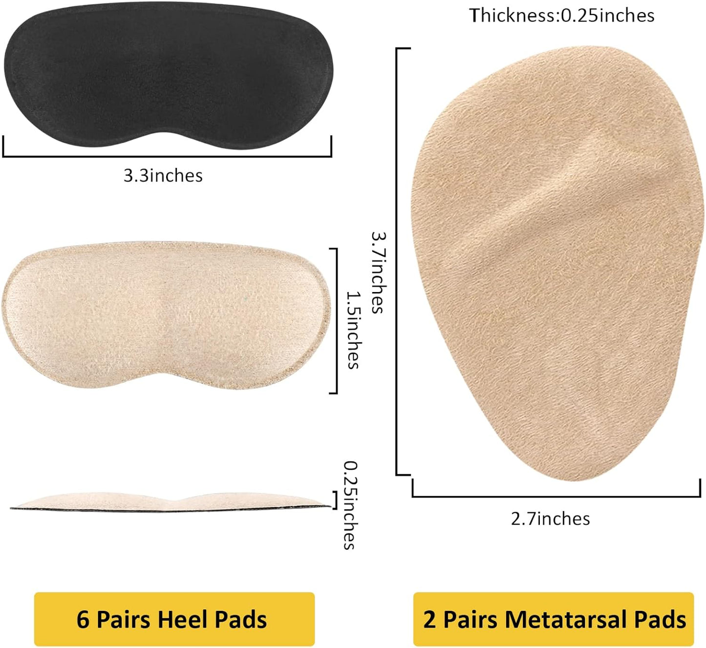 Heel Inserts for Women, 6 Pairs Heel Pads and 2 Pairs tarsal Pads Women, Ball of Foot Cushions for Women All Day Pain Relief, Heel Cushion Heel Grips Shoes Too Big Inserts