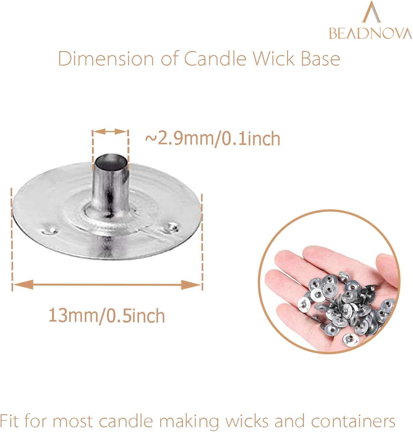 Candle Wick Base 100pcs Candle Wick Cilps Sustainer Tabs for DIY and Making (12.5mm/ 0.5inch)