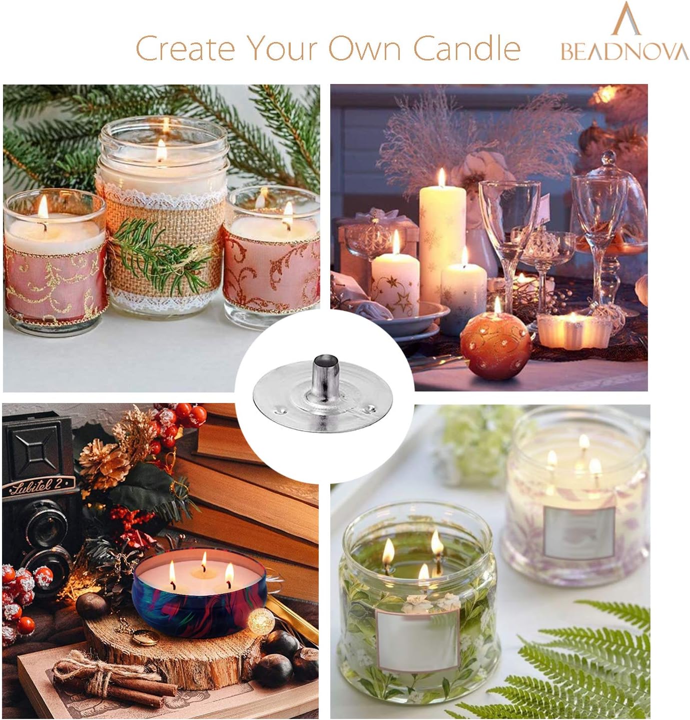 Candle Wick Base 100pcs Candle Wick Cilps Sustainer Tabs for DIY and Making (12.5mm/ 0.5inch)
