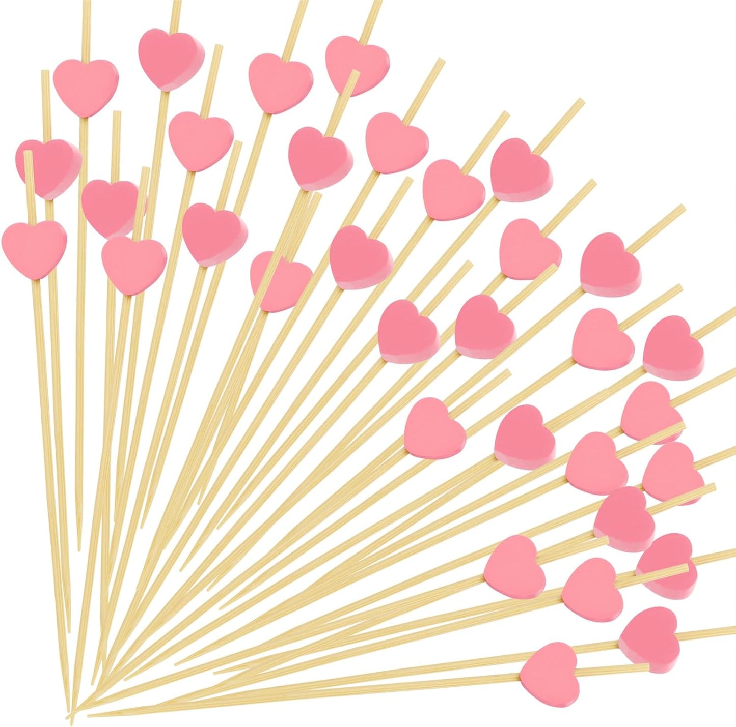 Pink Heart Cocktail Picks, Valentines Galentines Day Decorations Toothpicks for Appetizers, 4.7 IN Long Fancy Bamboo Food Skewers Wooden Charcuterie Sticks for Drinks Party Supplies Wedding Decor 100
