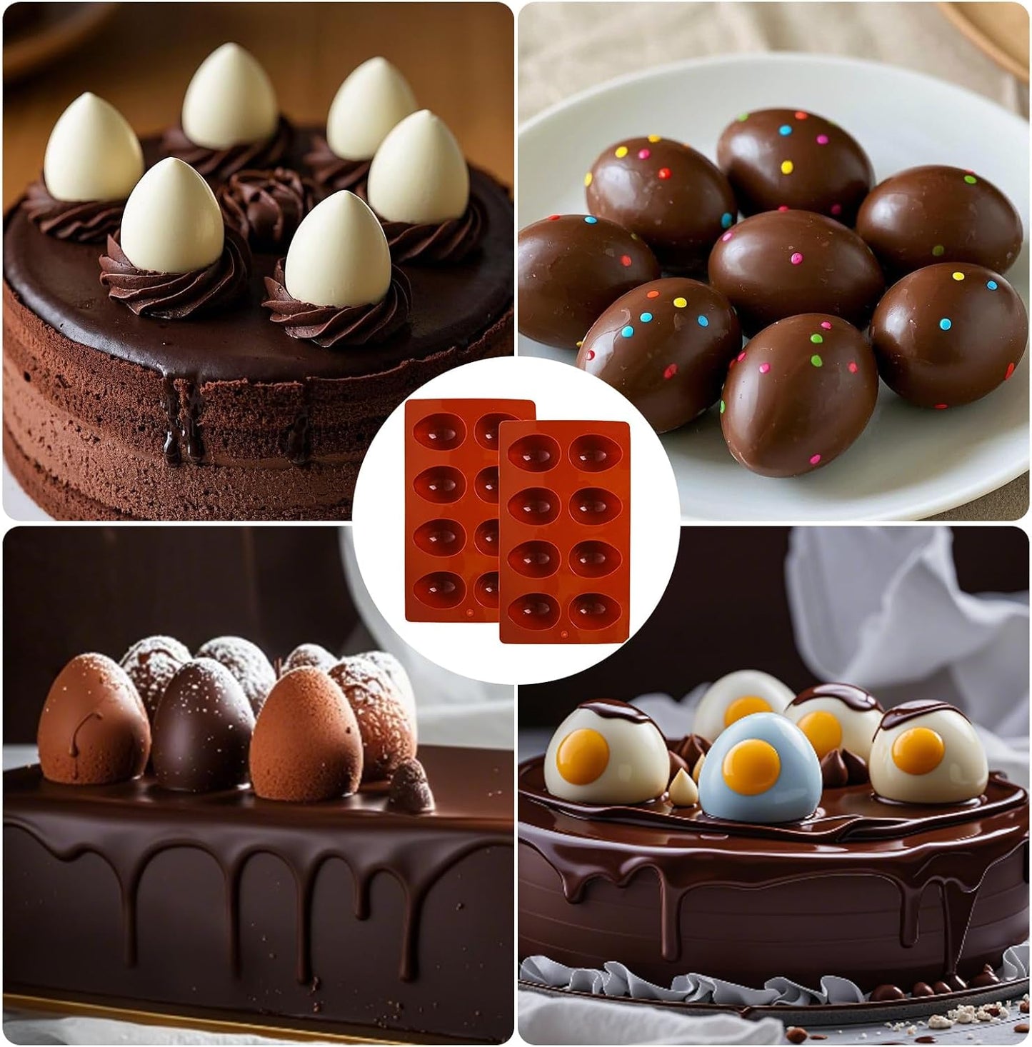 8 Cavity Silicone Egg Molds Set of 2 for Easter Silicone Egg Pan Baking Supplies for Cake Decorating Chocolate Candy