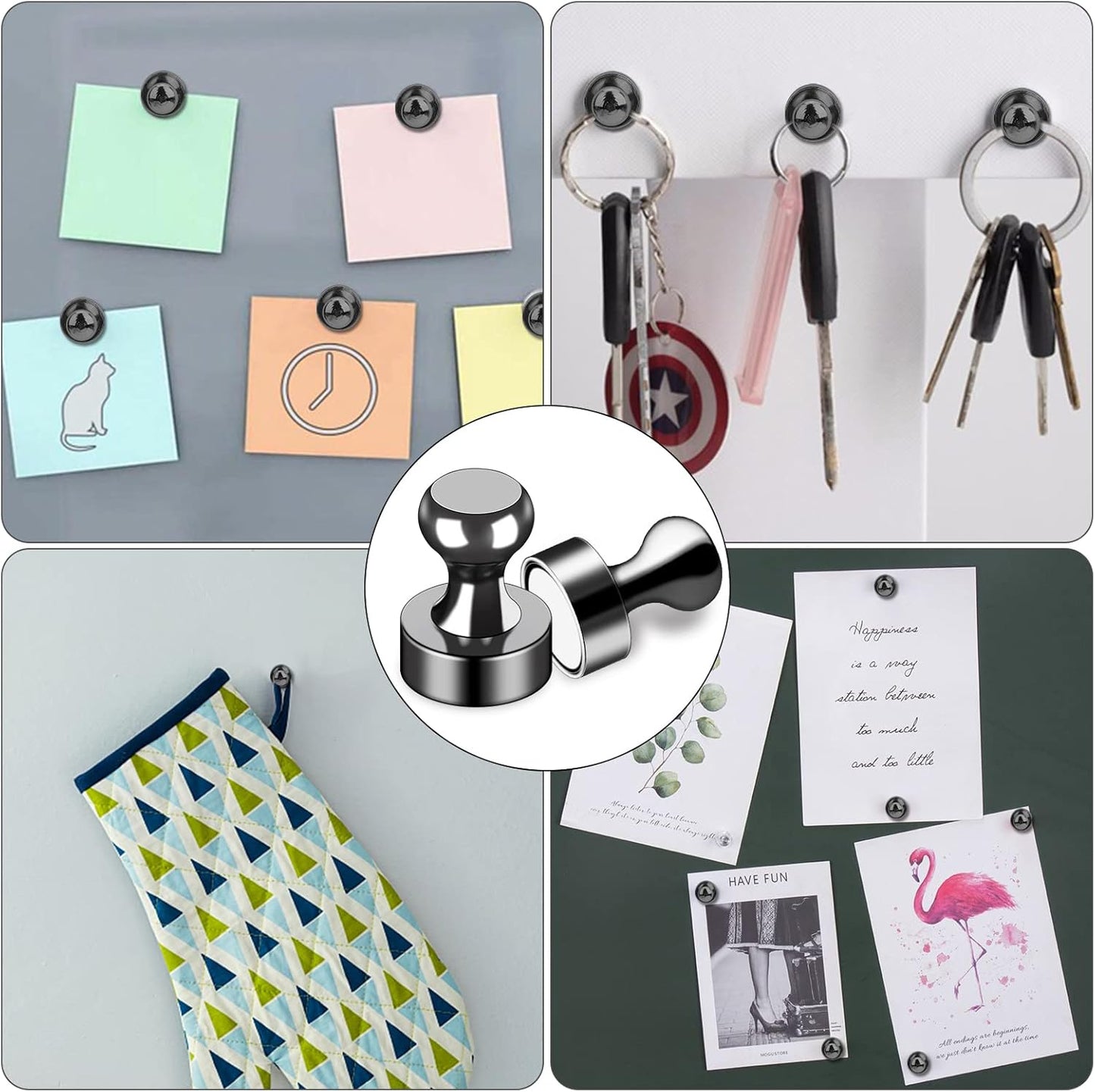 12Pcs Black Refrigerator Magnets Fridge Magnets,Small and Dainty Magnets, Metal Magnets for Fridge, Whiteboard, Office, Classroom, Map, Kitchen