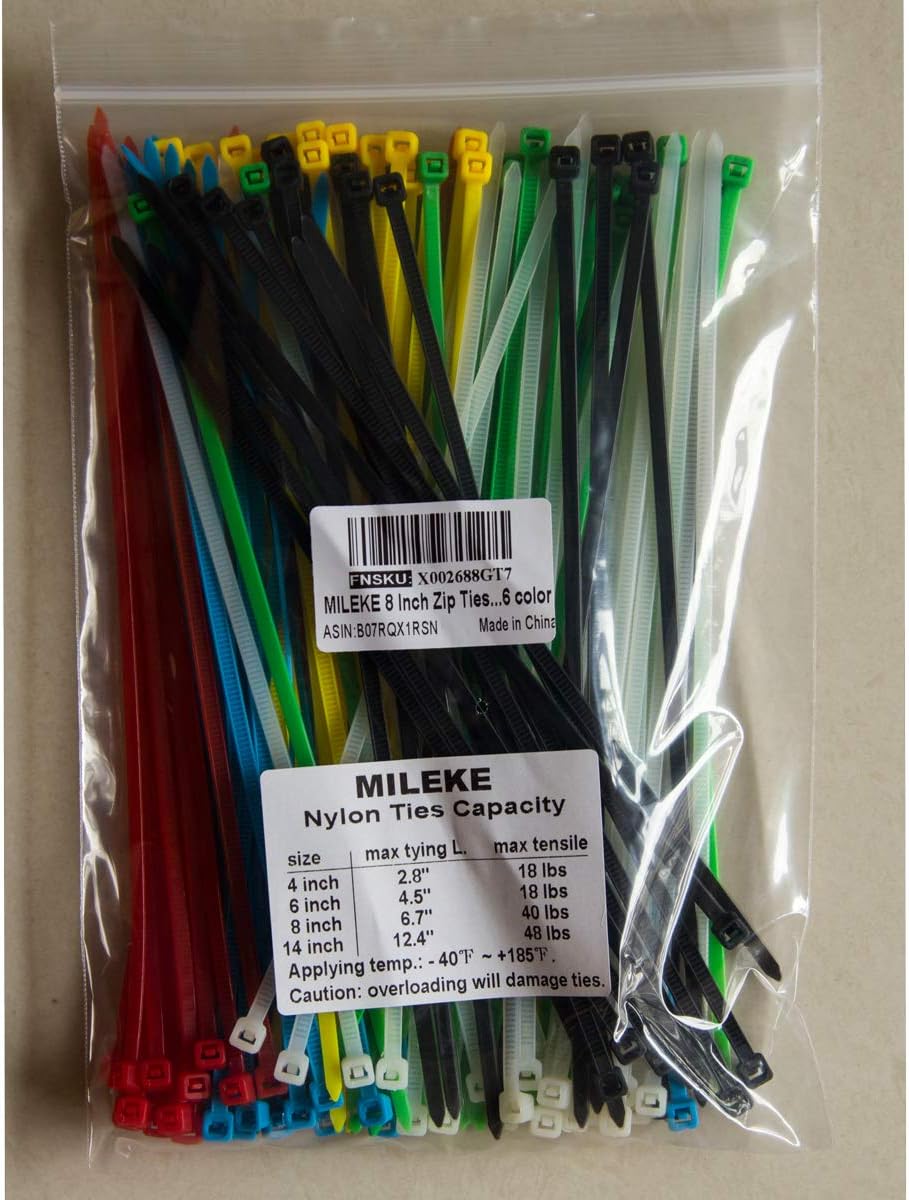 8 Inch Zip Ties (Tying Length 6.7"), 120pcs Nylon Cable Ties, 6 Multi-colors
