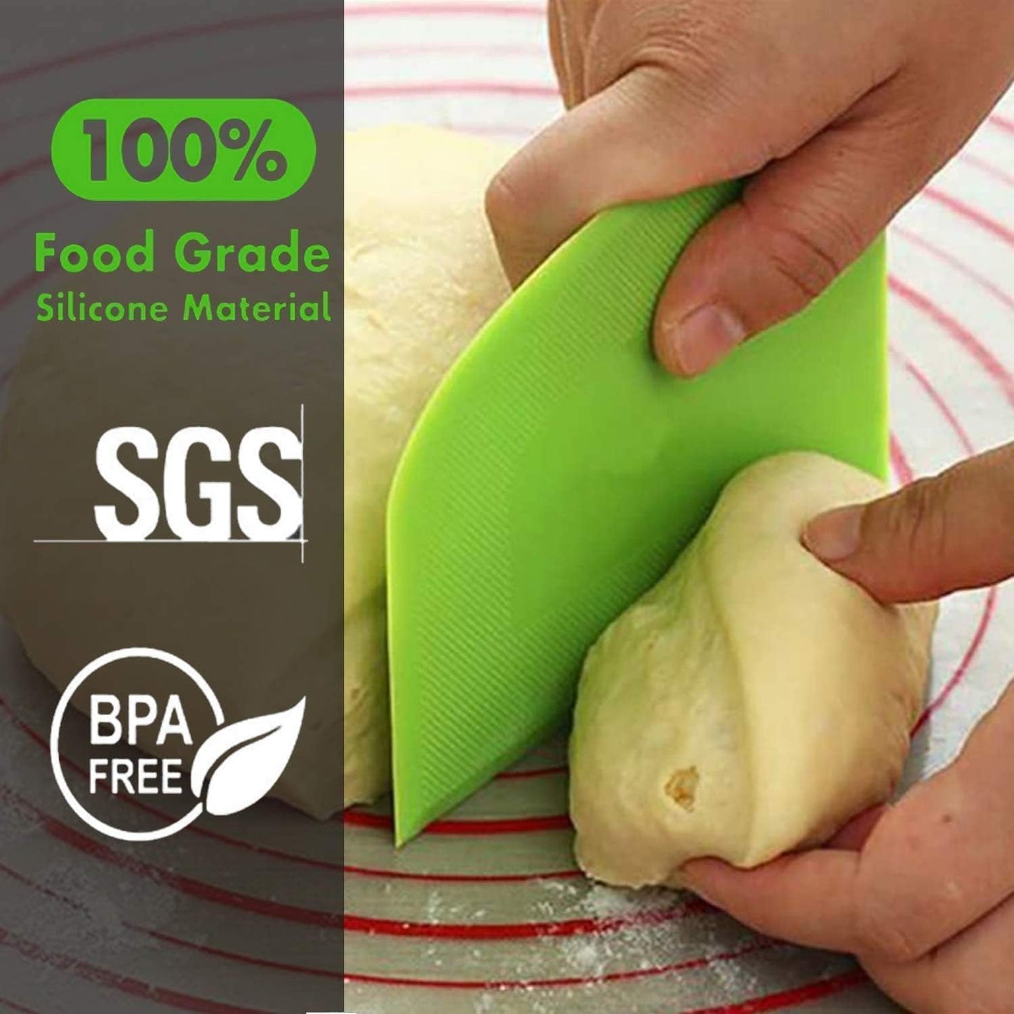 Dough Scraper Bench Scraper - 3P 4.7x3.7" Plastic Flexible Bowl Scraper, Sharp Edge & Angles Cake Scraper. Non-Slip Bakeware Decorating Tools Sculpting & Modeling Tools - Green+White+Green