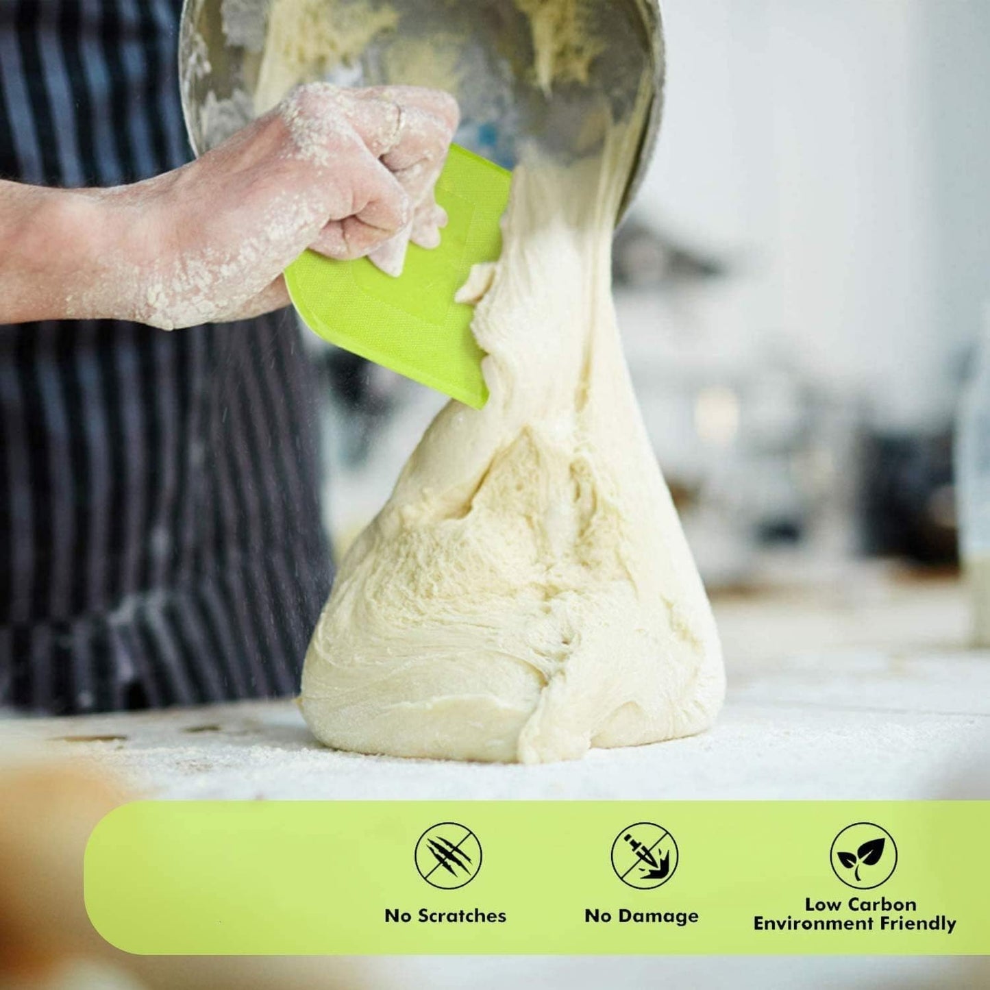 Dough Scraper Bench Scraper - 3P 4.7x3.7" Plastic Flexible Bowl Scraper, Sharp Edge & Angles Cake Scraper. Non-Slip Bakeware Decorating Tools Sculpting & Modeling Tools - Green+White+Green