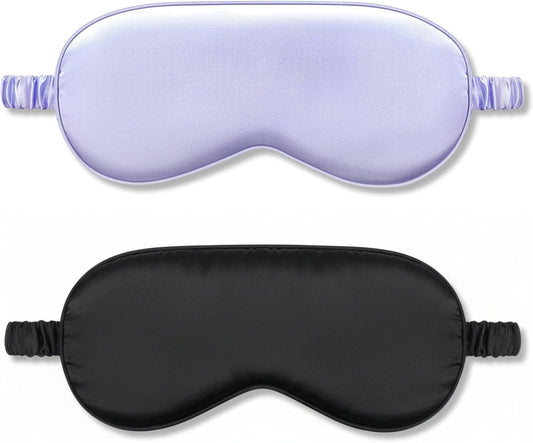 2Pack Silk Sleep Mask, Eye Mask for Sleeping,Elastic Blackout Eye Mask & Blindfold for Full Night's Sleep,Travel and Nap(Black+Purple)