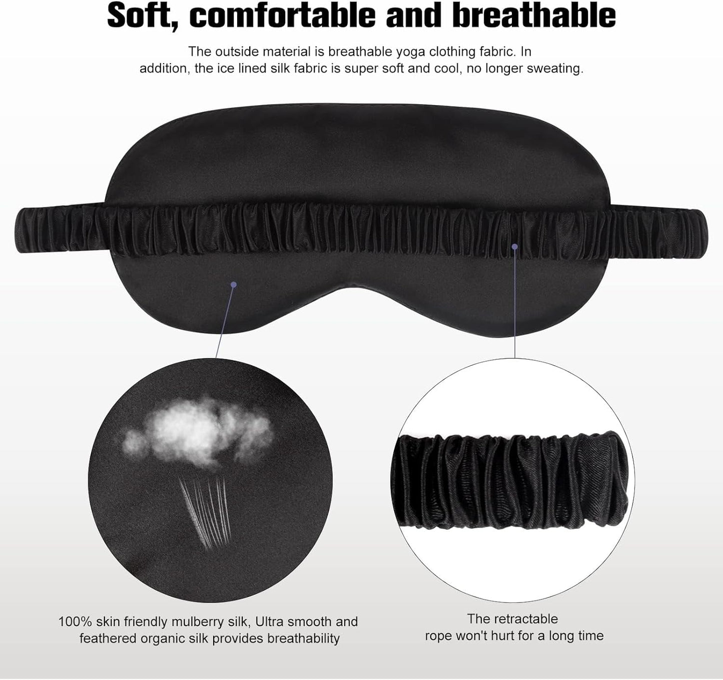 2Pack Silk Sleep Mask, Eye Mask for Sleeping,Elastic Blackout Eye Mask & Blindfold for Full Night's Sleep,Travel and Nap(Black+Purple)