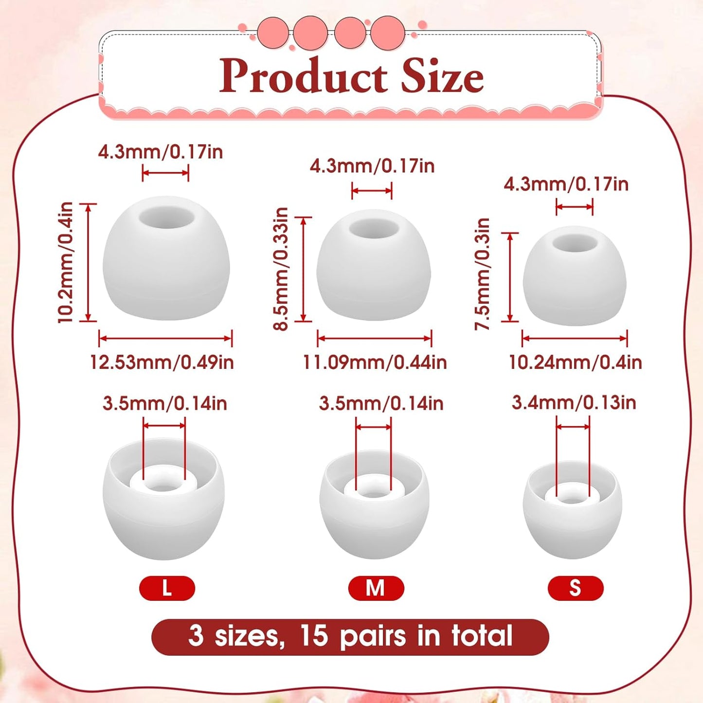 15 Pairs Silicone Ear Bud Replacement Pieces Earbuds Ear Tips Replacement Ear Bud Covers S/M/L Sizes Ear Gels Soft Earphones Earbuds White Ear Cushion Ear Bud Tips Replacement Kit