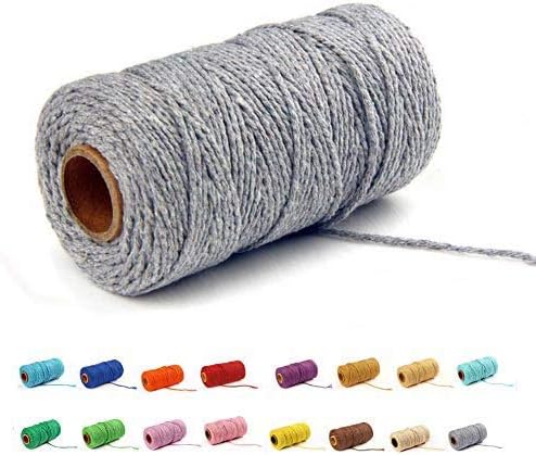 (100 Yards/1.5mm/19 Colors Optional) Cotton Baker Twine DIY Craft Macramé Natural Cotton Rope Craft Making Knitting String Rope DIY Wedding Decor Supply Christmas Wrapping (Grey)…