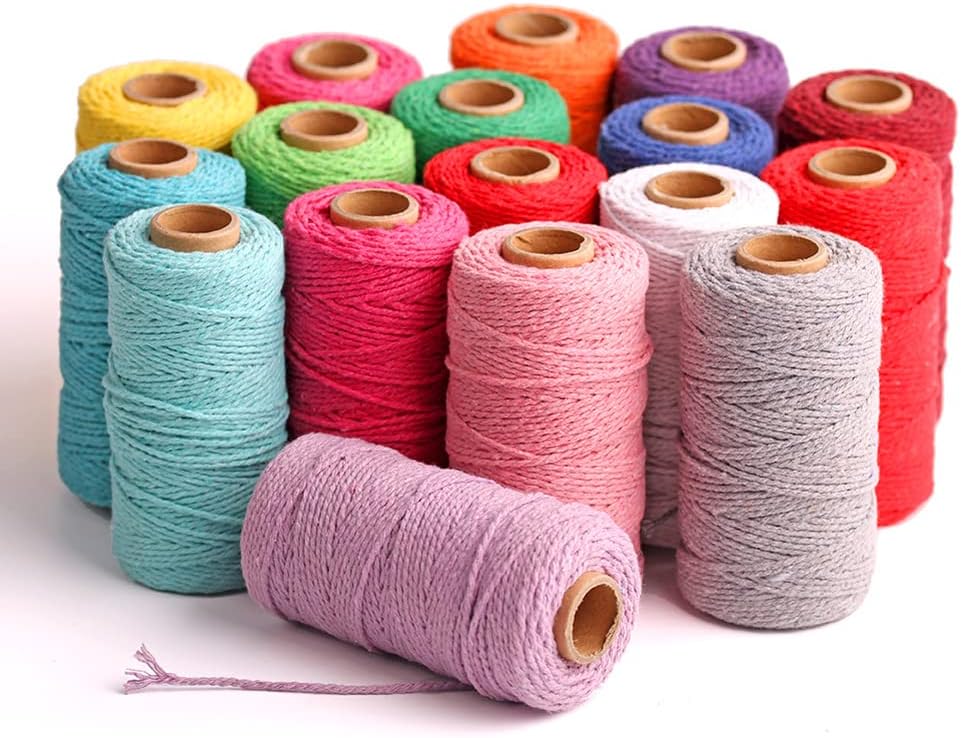 (100 Yards/1.5mm/19 Colors Optional) Cotton Baker Twine DIY Craft Macramé Natural Cotton Rope Craft Making Knitting String Rope DIY Wedding Decor Supply Christmas Wrapping (Grey)…