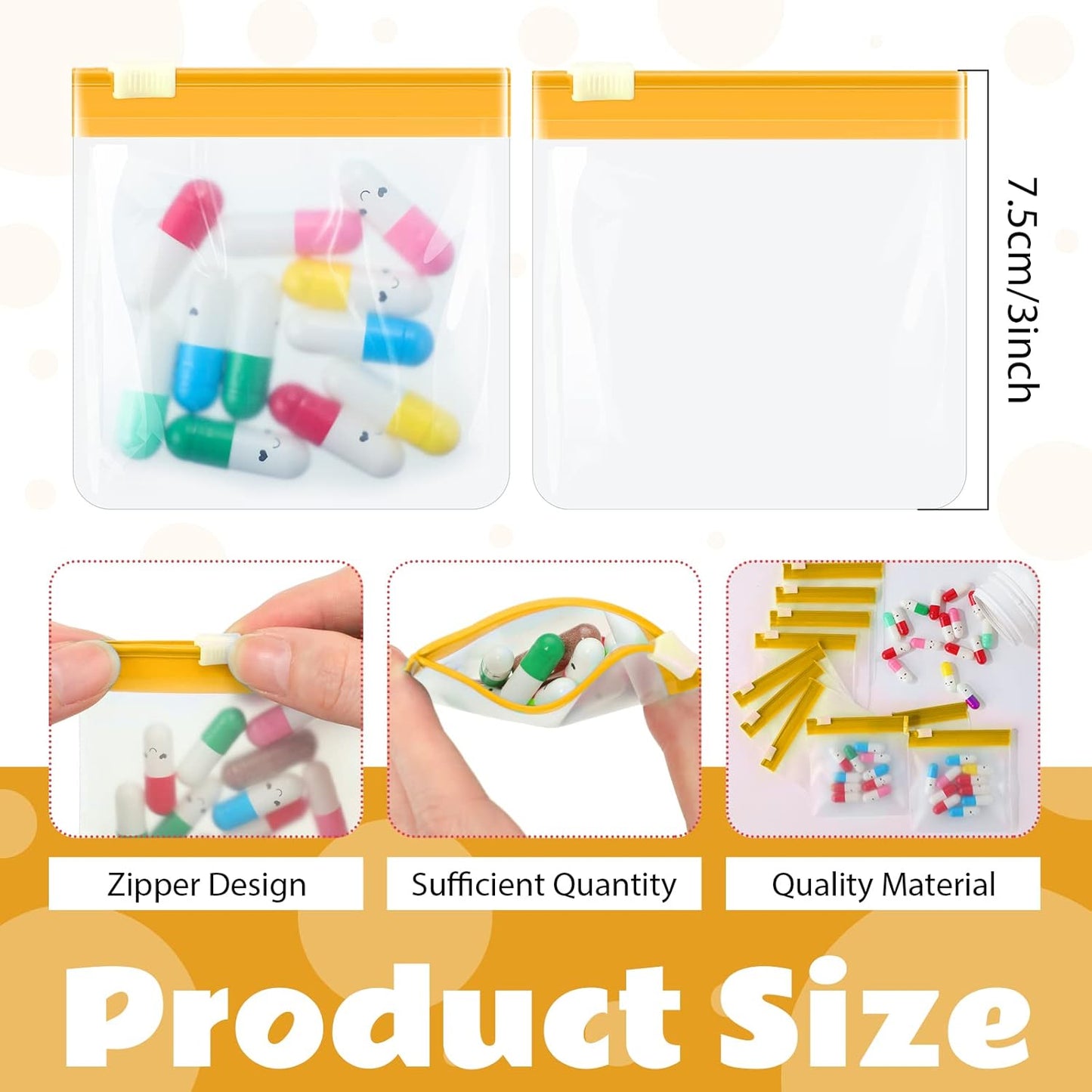 24 Pieces Pill Pouch Bags Zippered Set Reusable Translucent Medicine Organizer Sealing Travel Plastic Bags with Slide Lock for Storage(Yellow)