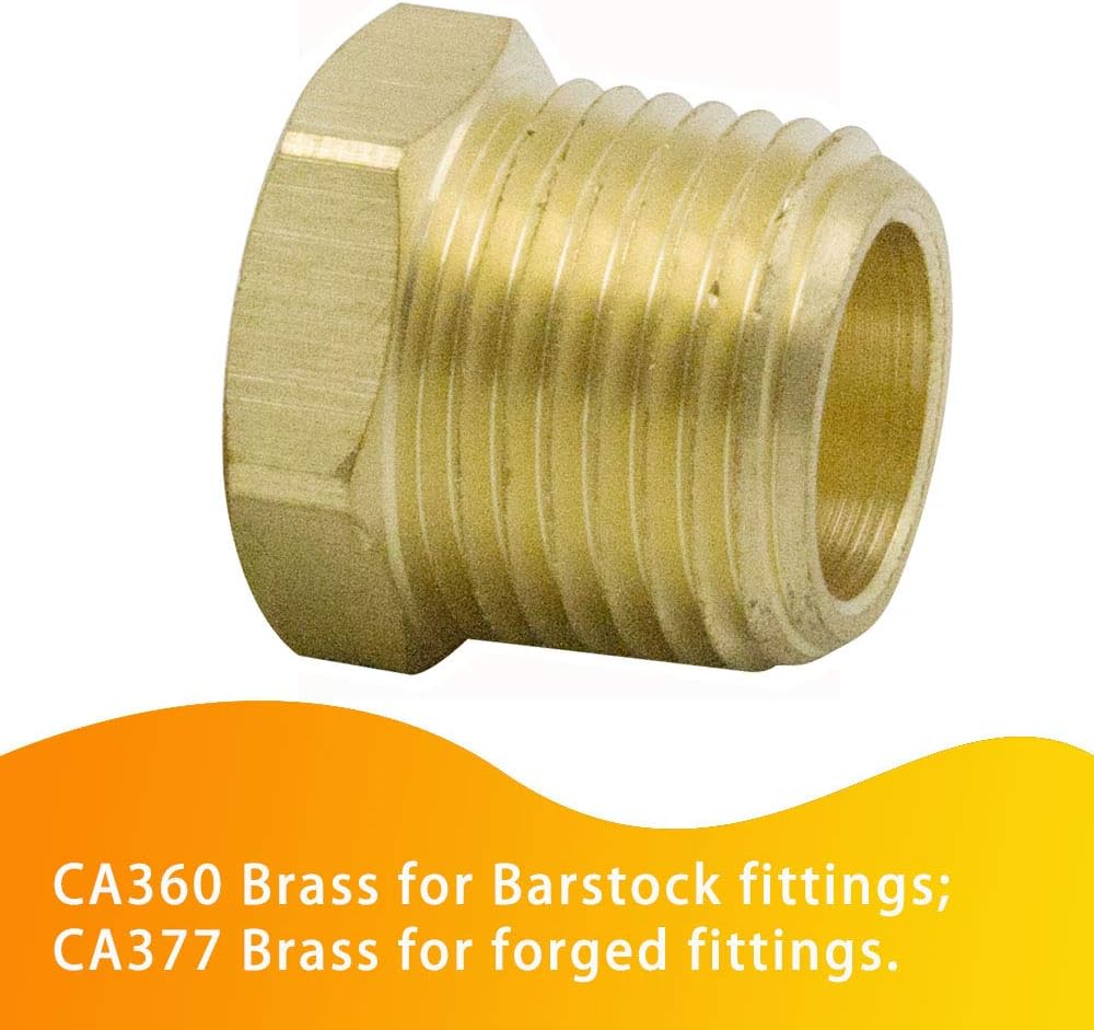 1/4" NPT Male to 1/8" NPT Female Brass Reducer Bushing Forged Hex Head Pipe Fitting 1200psi (Pack of 2)