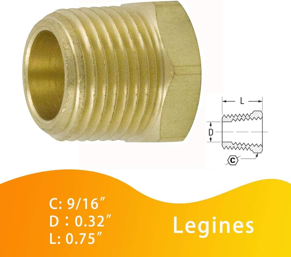 1/4" NPT Male to 1/8" NPT Female Brass Reducer Bushing Forged Hex Head Pipe Fitting 1200psi (Pack of 2)