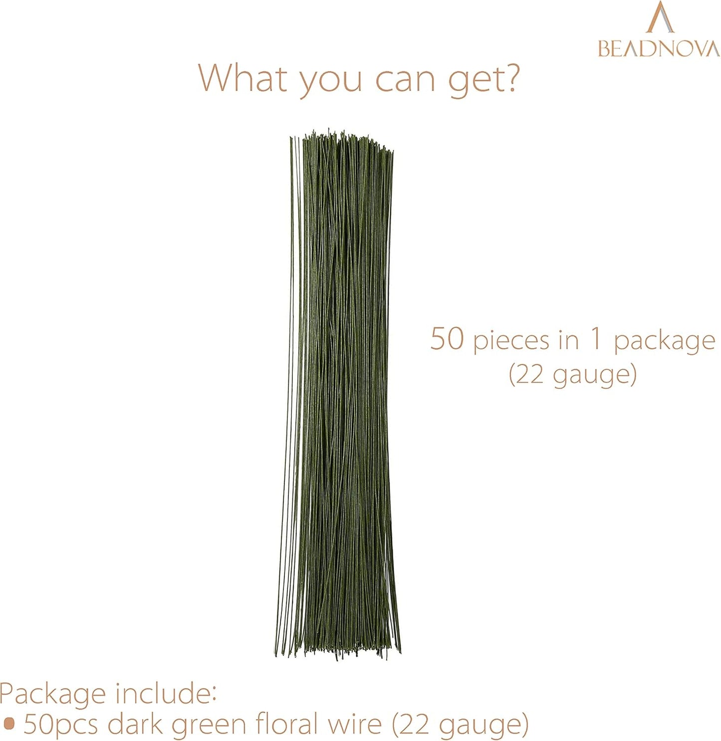 Floral Stem Wire 50pcs 22 Gauge Fake Flower Stems Green Floral Wire for Flower Arrangement Florist DIY Bouquet (Dark Green, 50 Pcs)