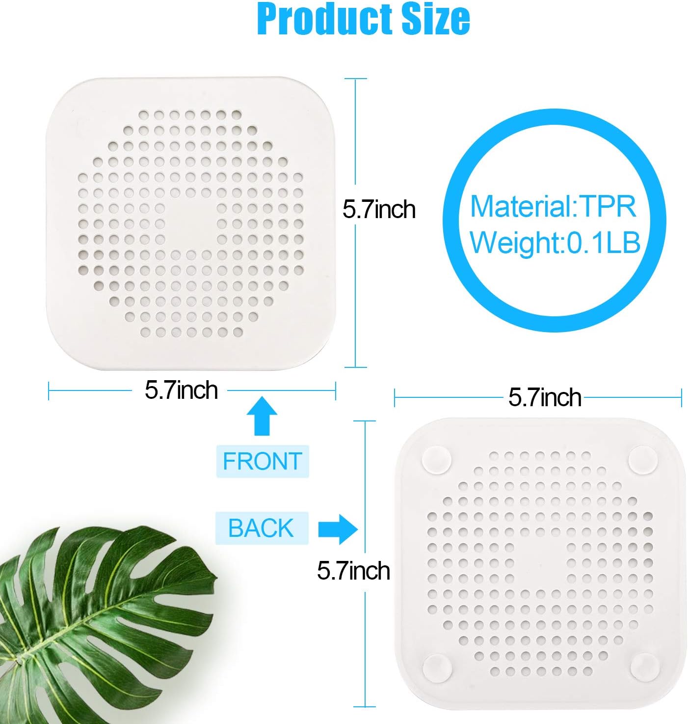 Square Drain Cover for Shower 5.7-inch TPR Drain Hair Catcher Flat Silicone Plug for Bathroom and Kitchen Grey/White Filter Shower Drain Protection Flat Strainer Stopper with Suction Cups (Grey+White)