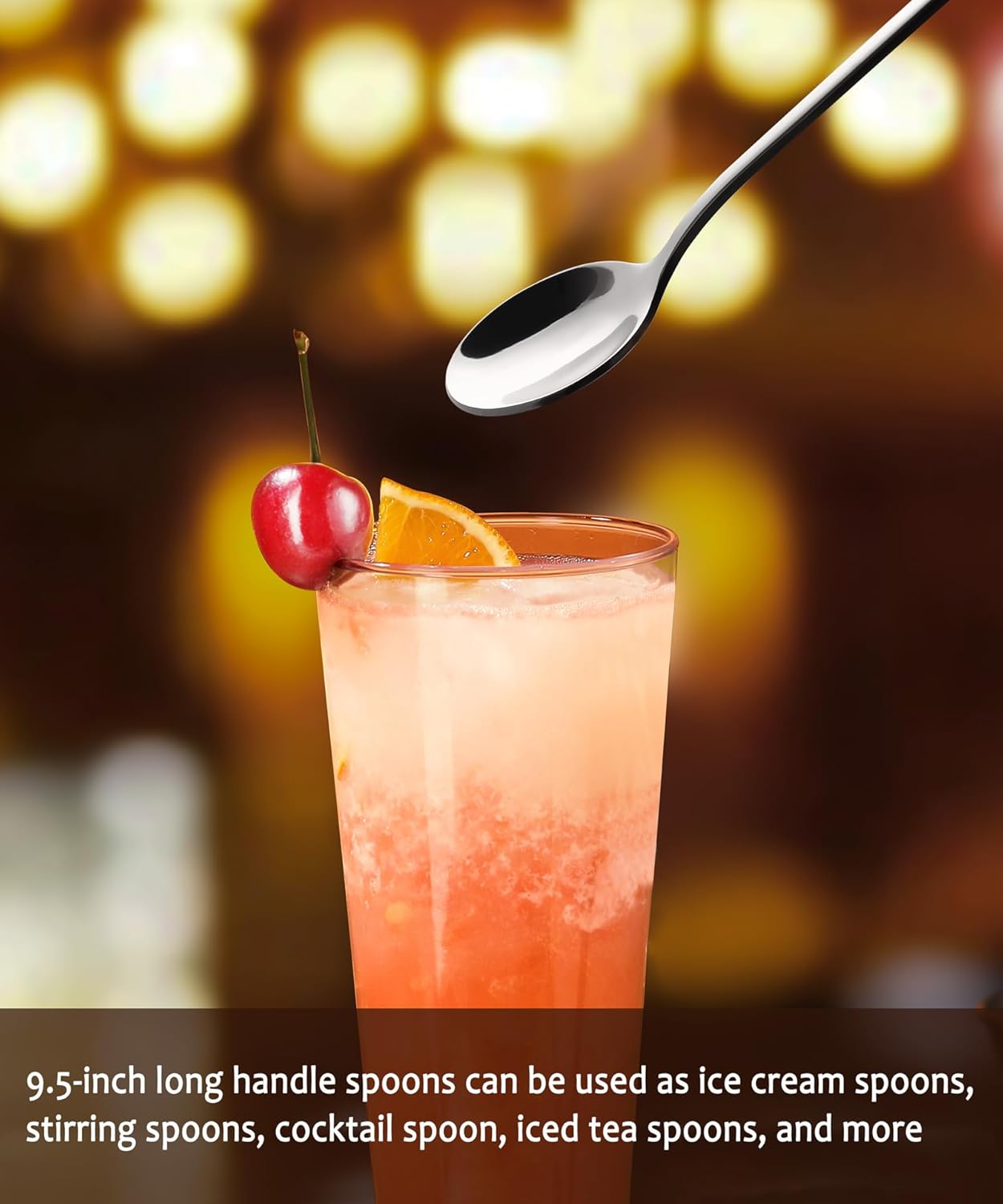 9.5-Inch Long Handle Iced Tea Spoon, Coffee Spoons, Ice Cream Spoons, Stainless Steel Cocktail Stirring Spoons, Set of 4