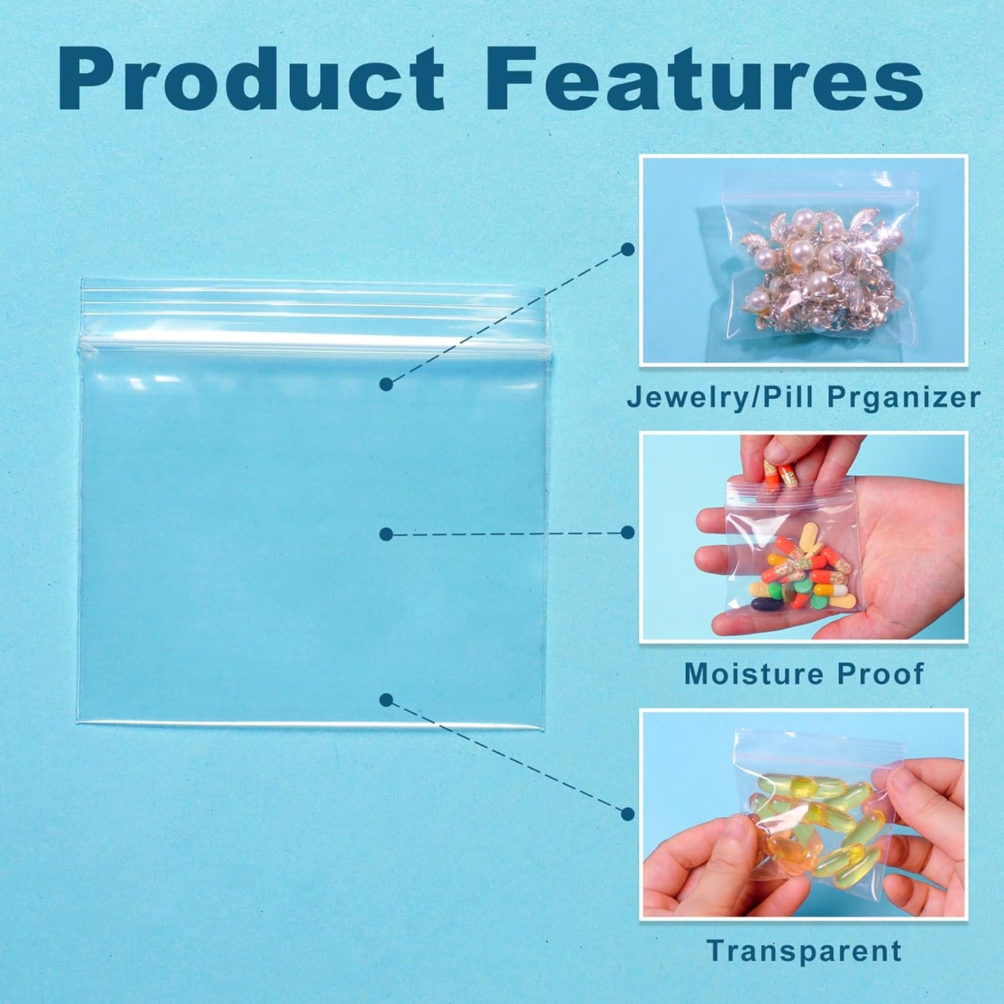 100 Packs Pill Bags 6 mil Sturdy 3x2.75 inch Pill Pouches BPA Free Seal Waterproof Handy Reusable Pill Bags for Travel Small Plastic Bags for Pill Organizer, Jewelry and Small Craft Pieces