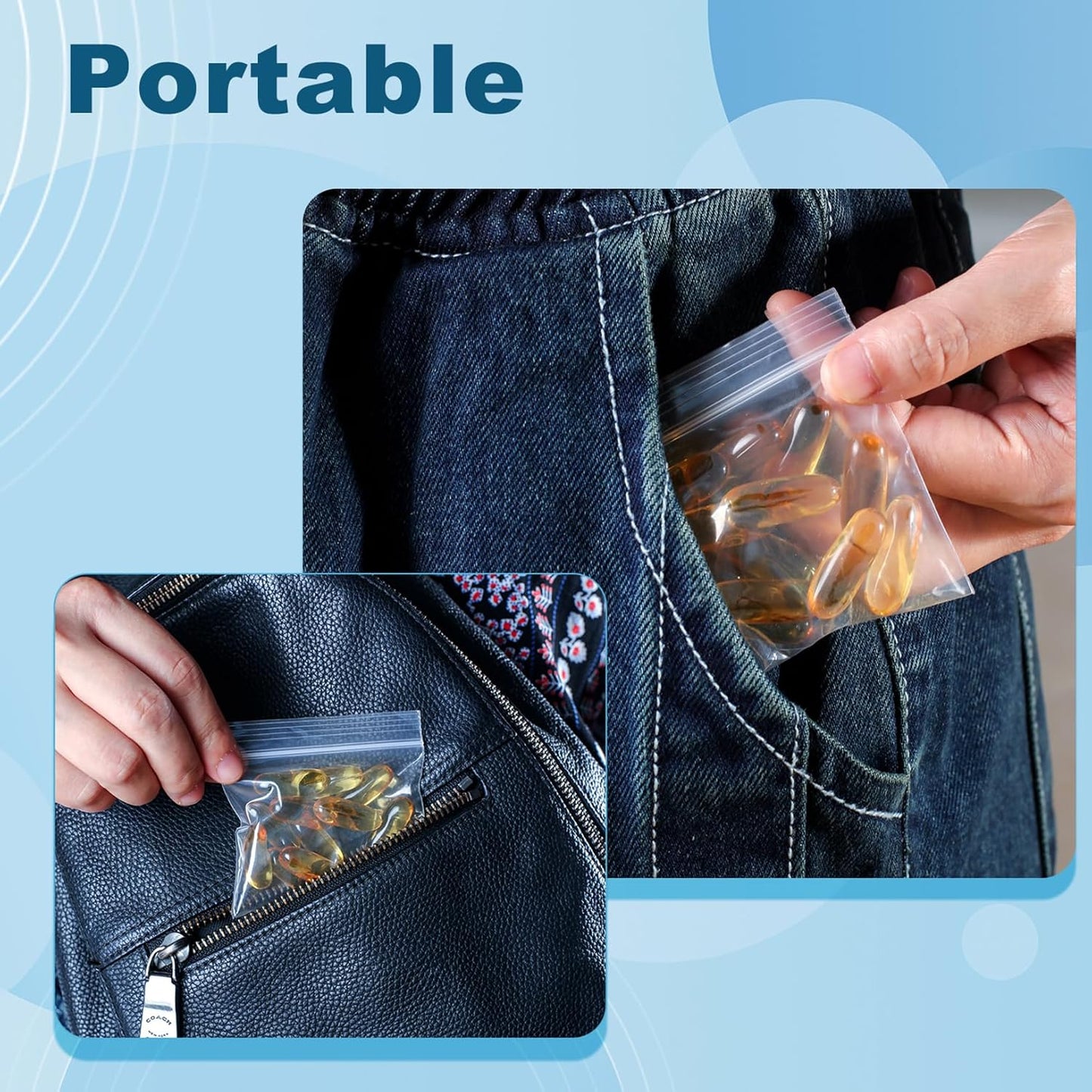 100 Packs Pill Bags 6 mil Sturdy 3x2.75 inch Pill Pouches BPA Free Seal Waterproof Handy Reusable Pill Bags for Travel Small Plastic Bags for Pill Organizer, Jewelry and Small Craft Pieces