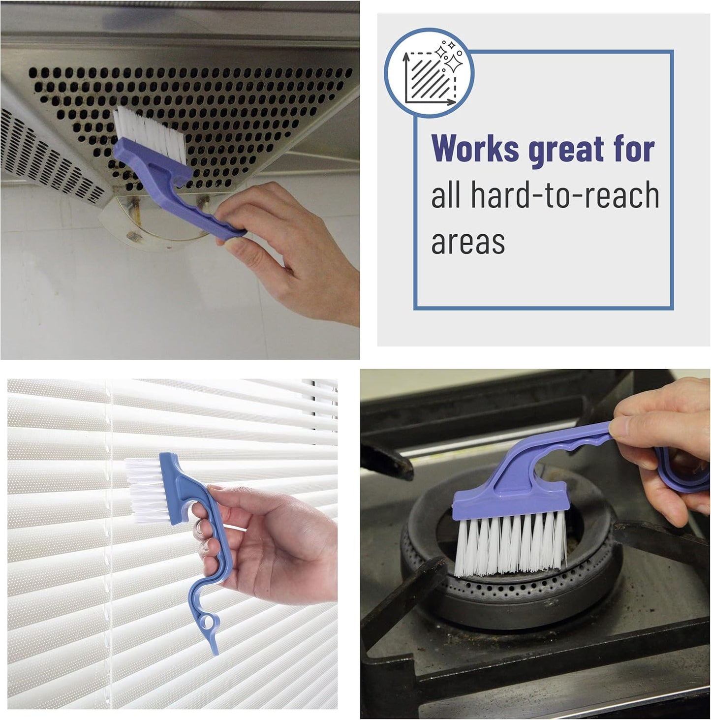 Slick- Window Track Cleaning Brush, 2 Pack, Blue Ergonomic Handle, Built-in Scraper, Multipurpose, Window Track Cleaning Tools