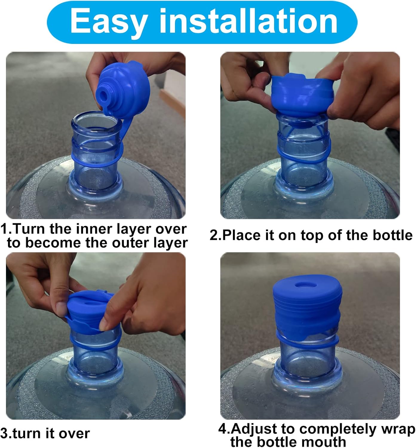 3 & 5 Gallon Water Jug Cap Reusable, Food Grade Silicone Replacement Gallon Caps for 55mm Standard/Screw/Crown Tops Water Bottle and Water Dispensers, Non-Spill Lids for Anti-Splash, Leak Free (3PCS)