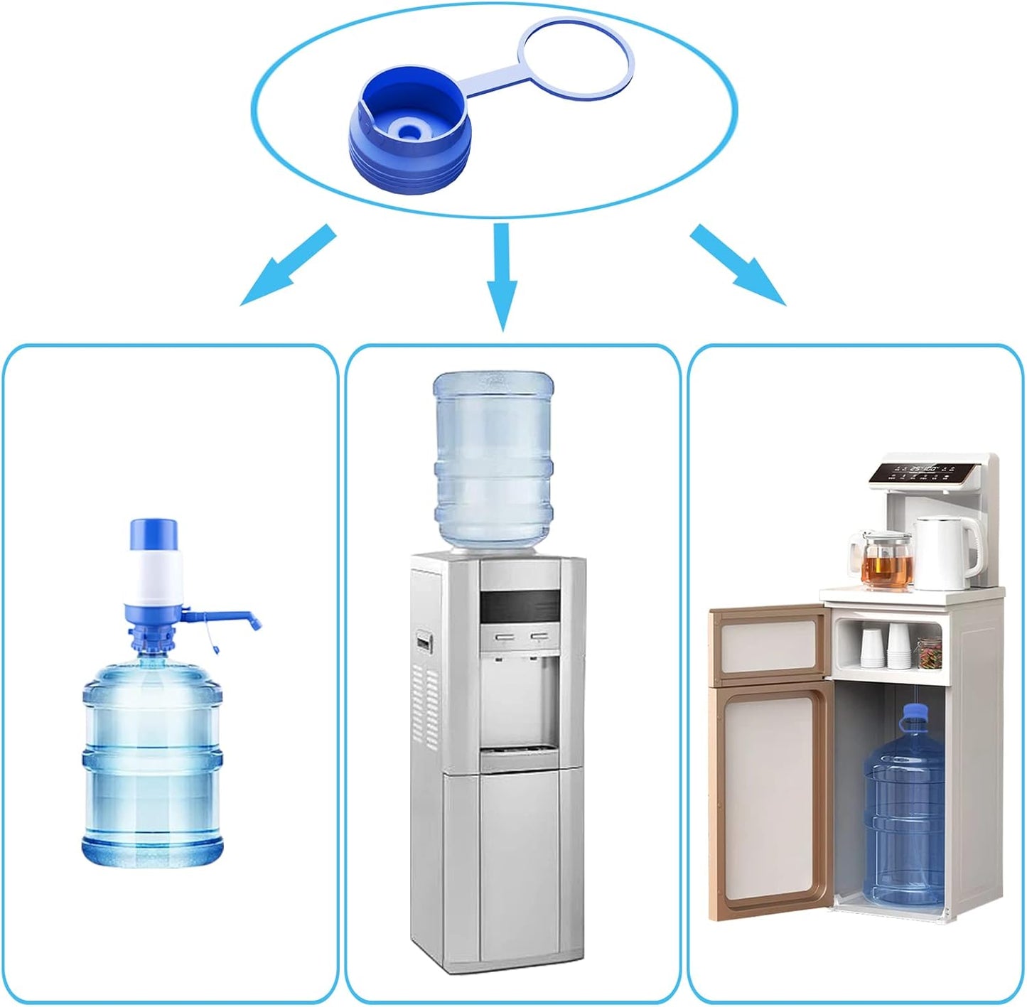 3 & 5 Gallon Water Jug Cap Reusable, Food Grade Silicone Replacement Gallon Caps for 55mm Standard/Screw/Crown Tops Water Bottle and Water Dispensers, Non-Spill Lids for Anti-Splash, Leak Free (3PCS)