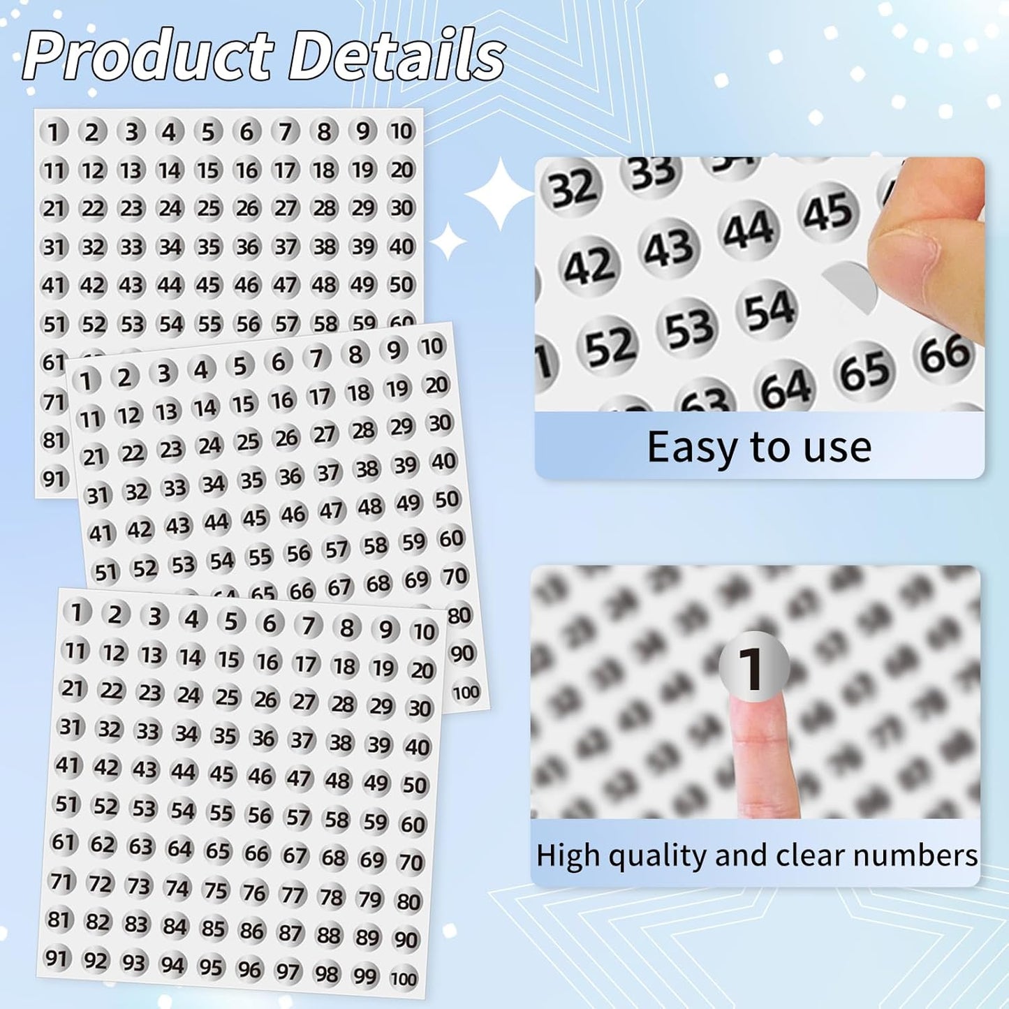 Silver Consecutive Number Stickers 1 to 100, 0.4 inch Round Small Number Stickers Labels for Inventory, Storage, Organizing, Boxes, Bins, Toolbox, Locker (3000 Labels, Matte)