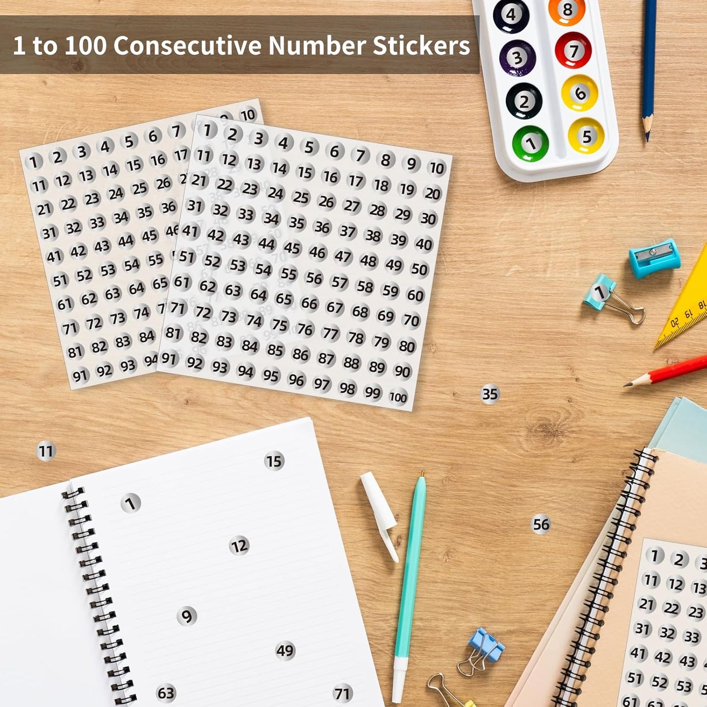 Silver Consecutive Number Stickers 1 to 100, 0.4 inch Round Small Number Stickers Labels for Inventory, Storage, Organizing, Boxes, Bins, Toolbox, Locker (3000 Labels, Matte)