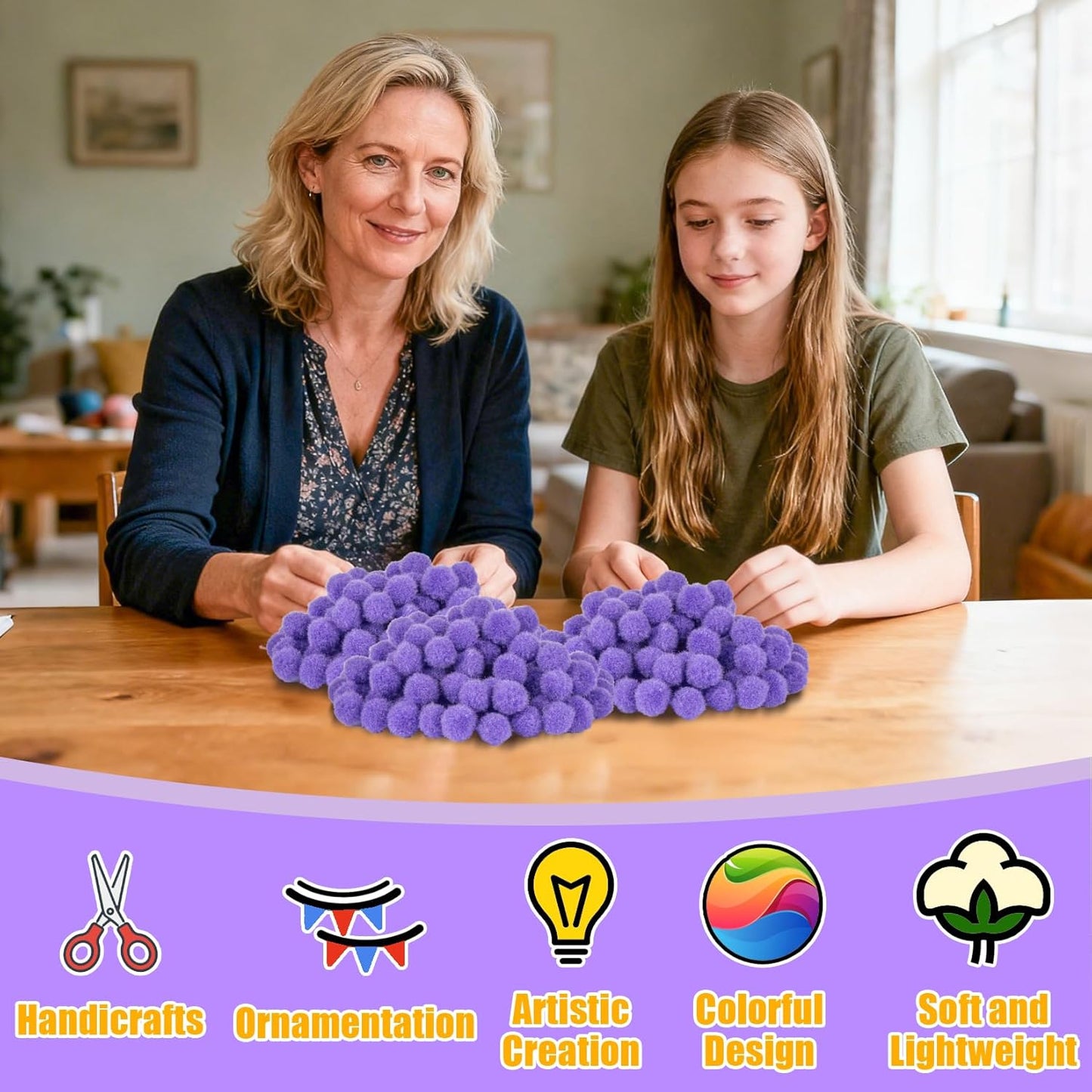 Pom Poms for Crafts - Mini Bulk Purple Pom Poms, 0.5 Inch Small Pom Balls 800 PCS, Soft Fluffy Fuzzy Craft Supplies for DIY Art, Scrapbooking, Party Decorations
