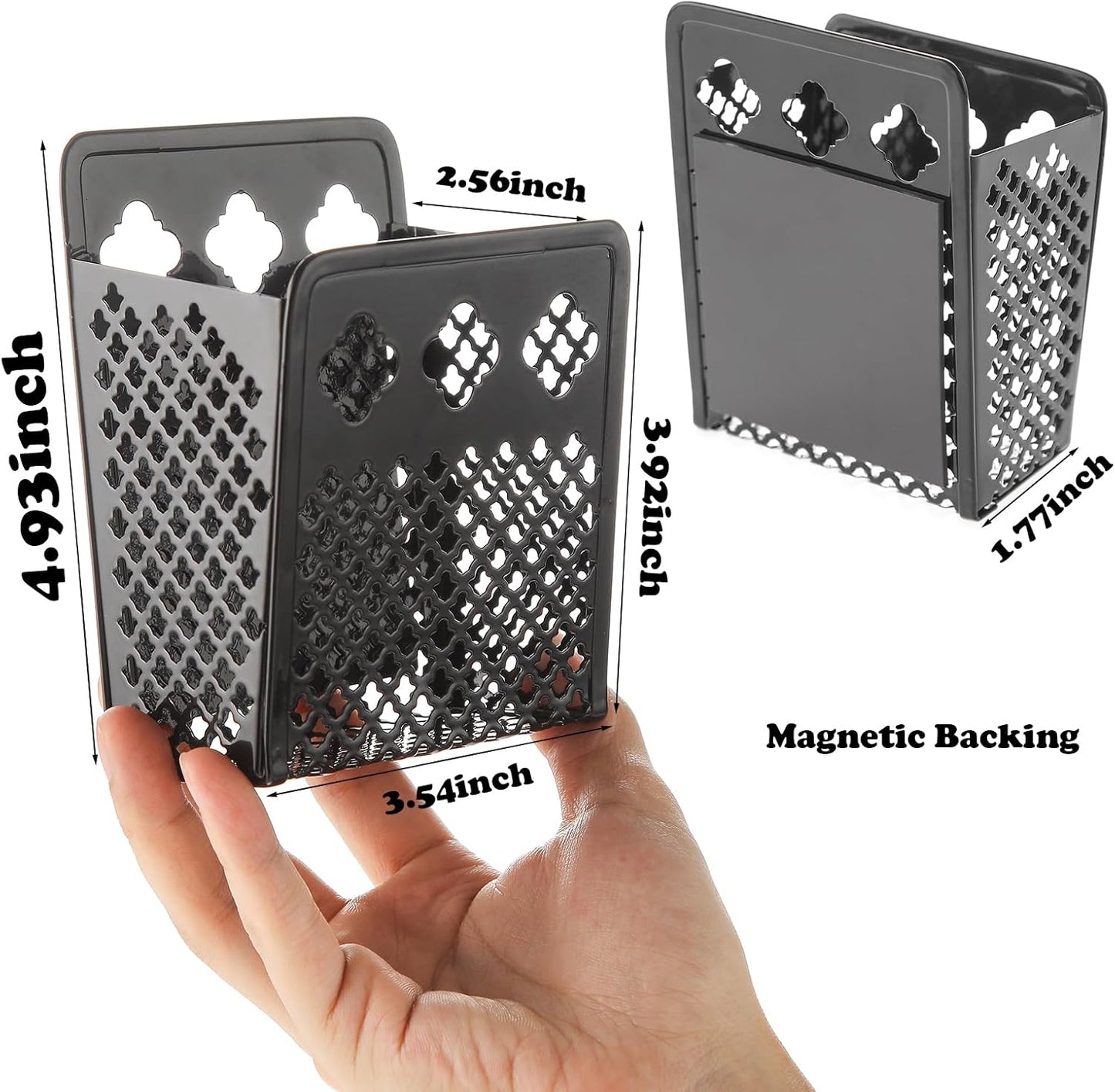 Magnetic Pen Holder, Mesh Metal Strong Magnet Dry Erase Marker Holder Pencil Organizer Small Items Basket for Refrigerator, Whiteboard, Locker Accessories-Black