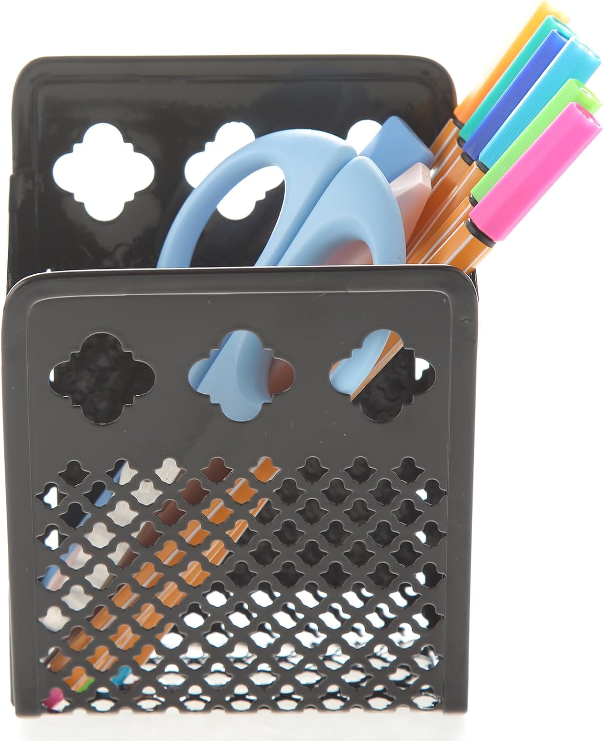 Magnetic Pen Holder, Mesh Metal Strong Magnet Dry Erase Marker Holder Pencil Organizer Small Items Basket for Refrigerator, Whiteboard, Locker Accessories-Black
